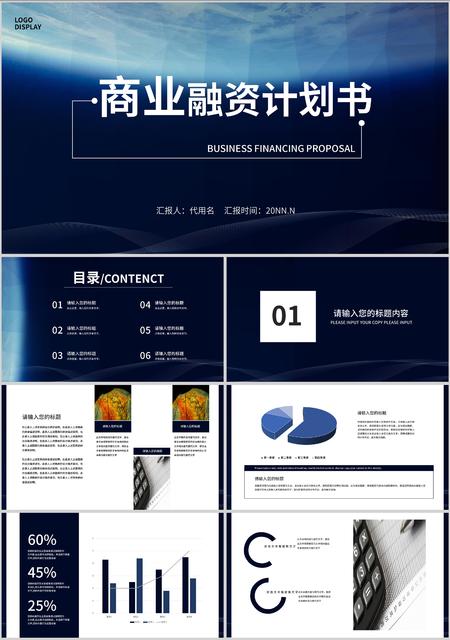蓝色简约风商业融资计划书PPT模板