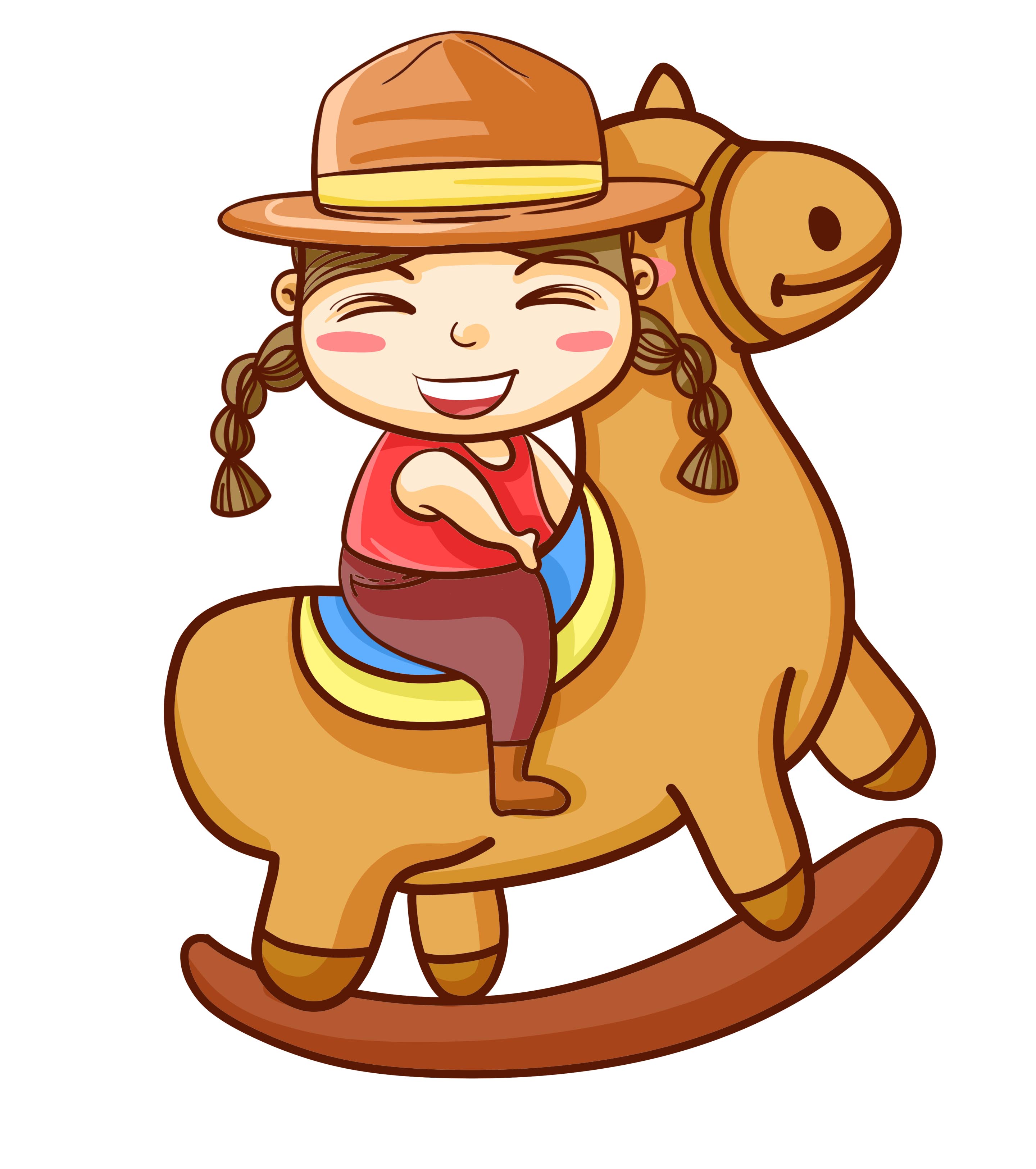 骑着木马的女孩元素