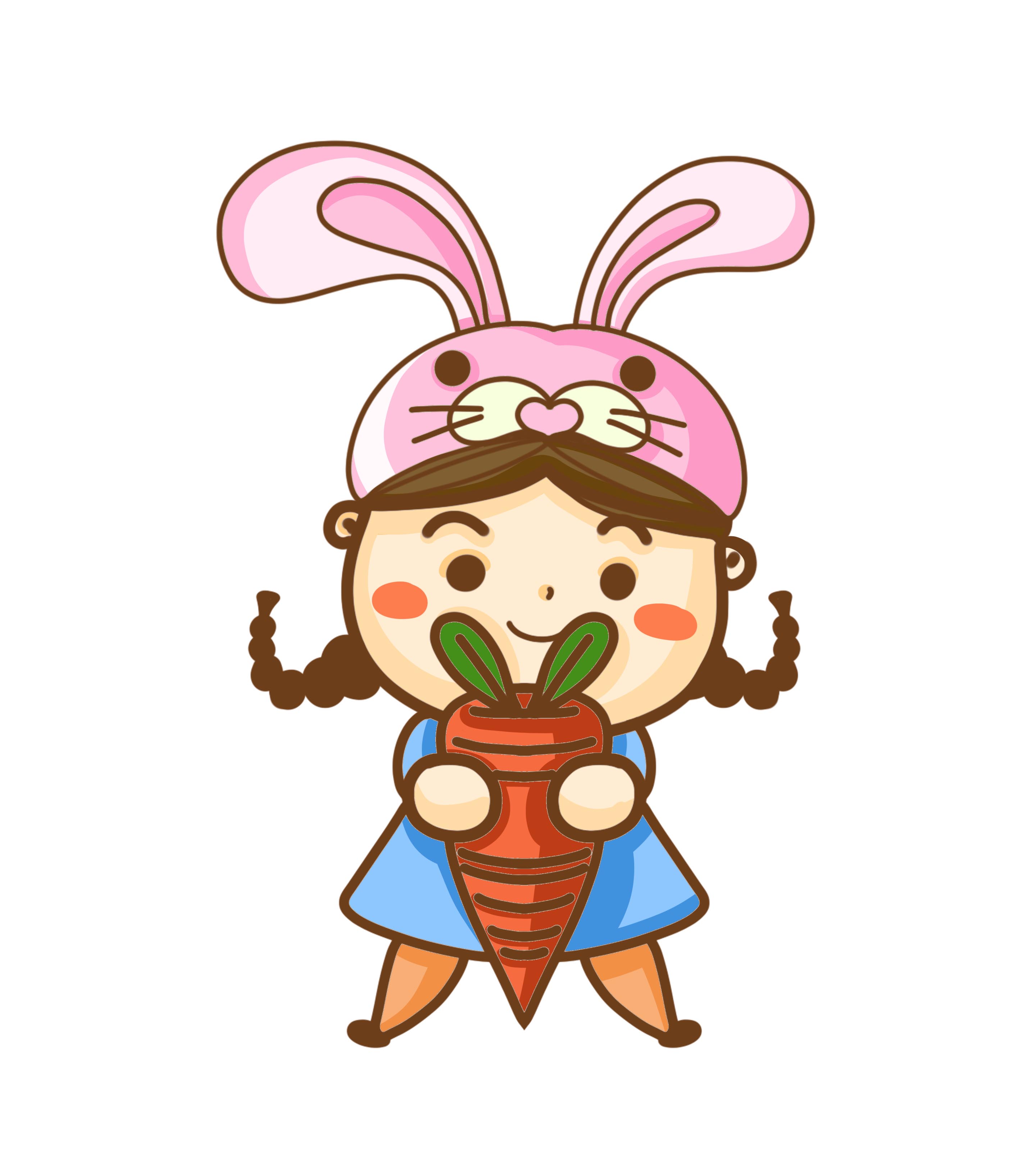 卡通兔子帽女孩元素