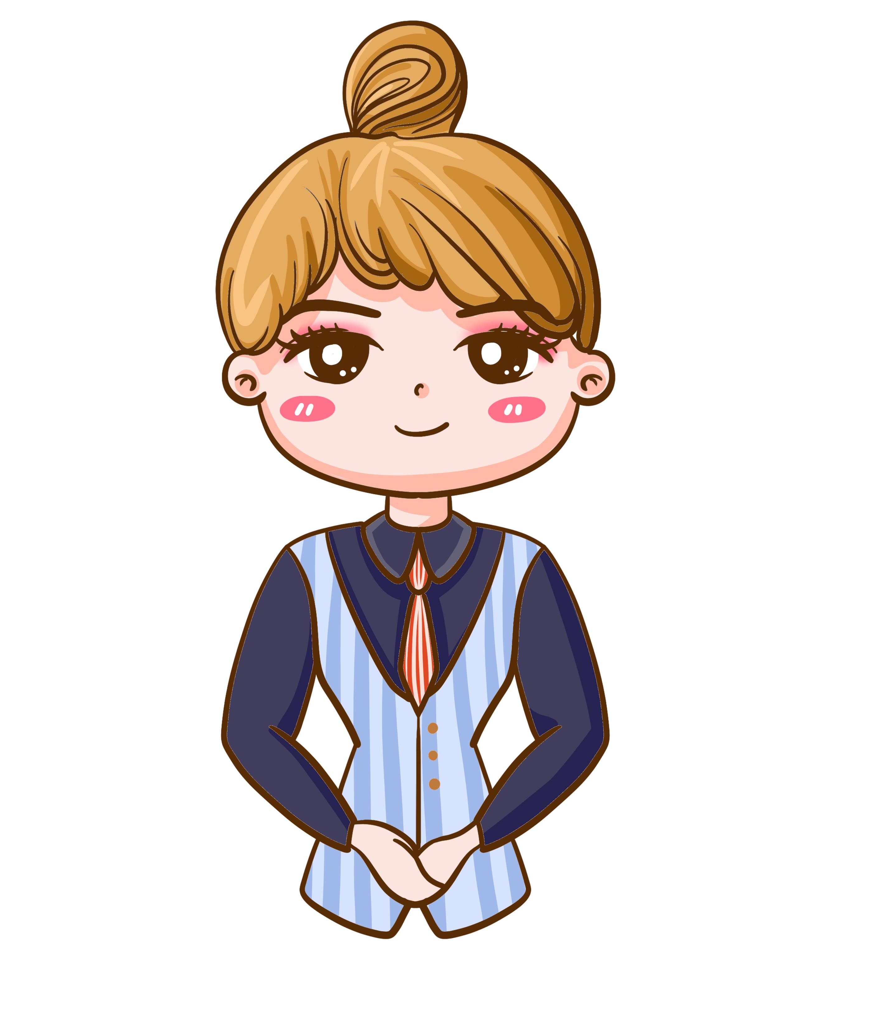 卡通丸子头女空姐手绘元素