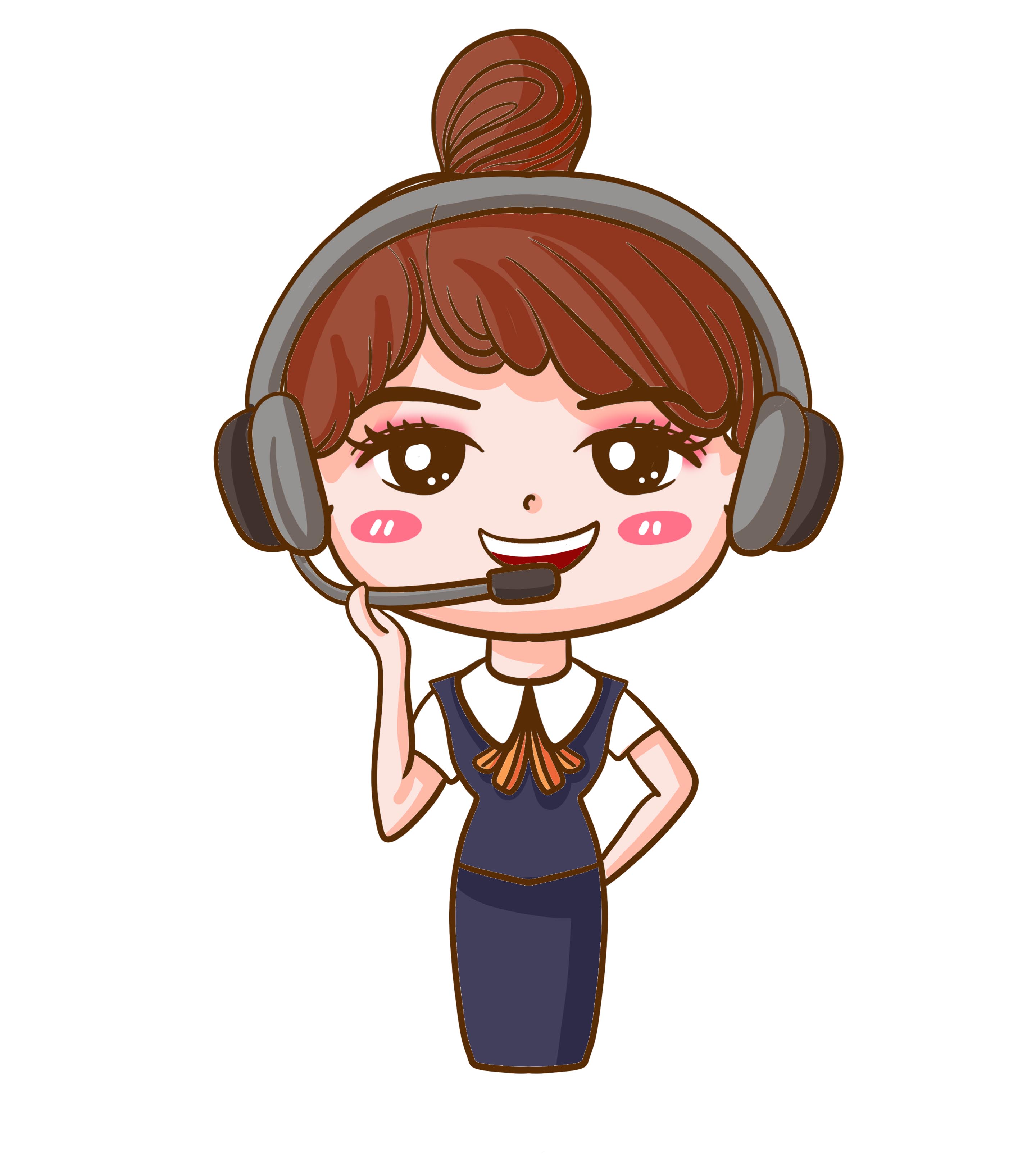 卡通可爱丸子头女客服手绘元素