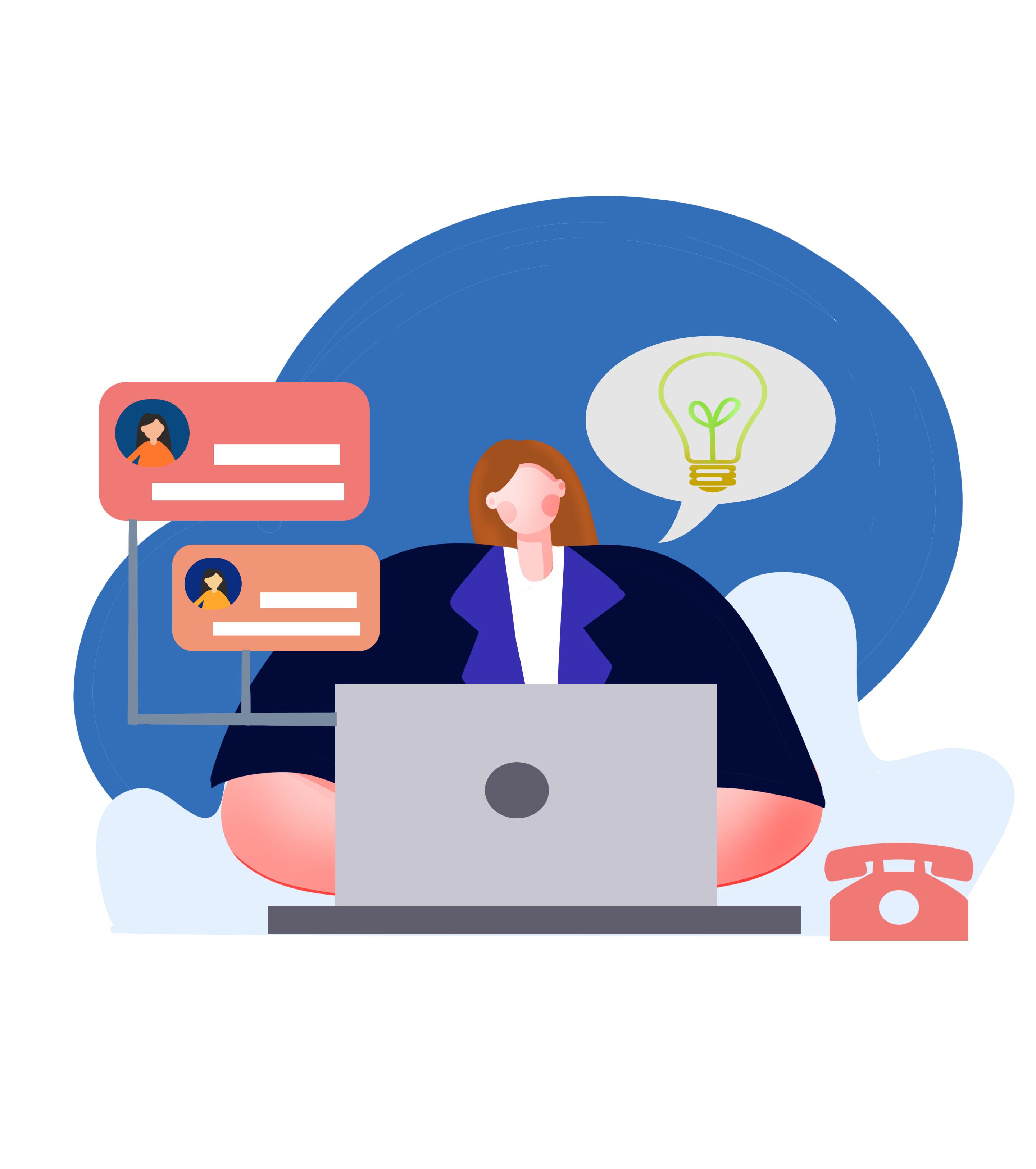 卡通蓝色职场工作的女人手绘元素