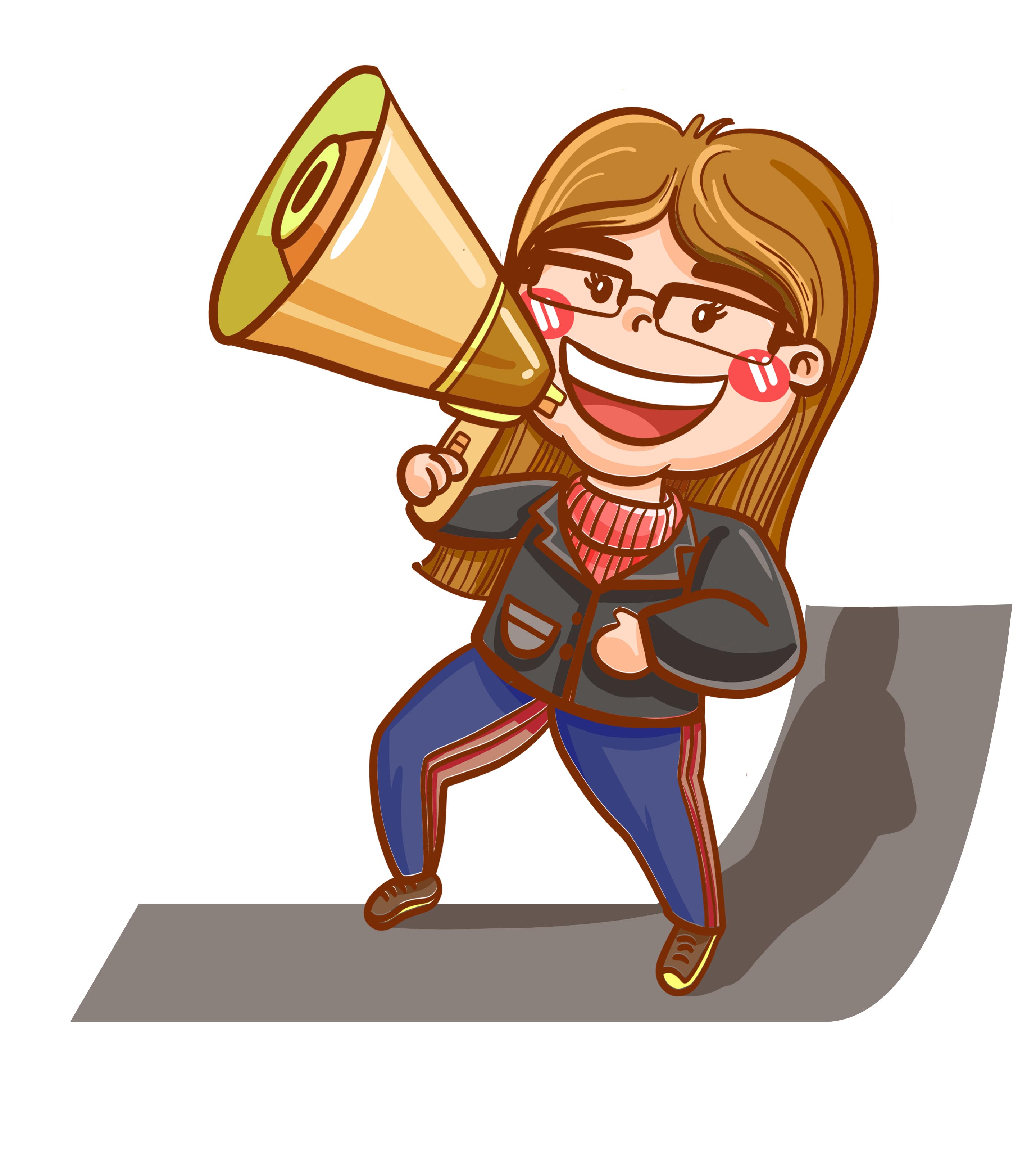 卡通女孩用喇叭宣传元素