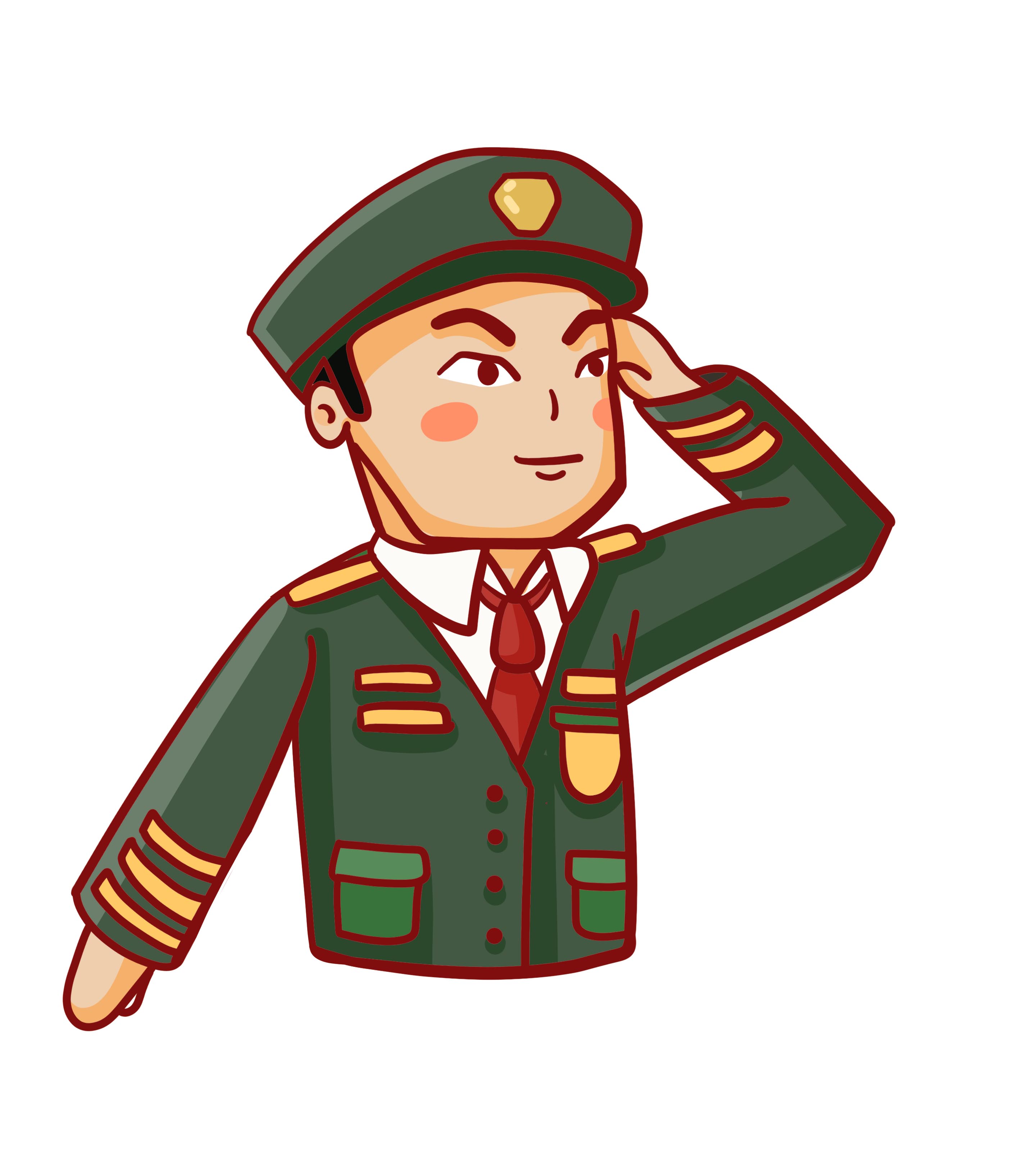 手绘军人敬礼元素