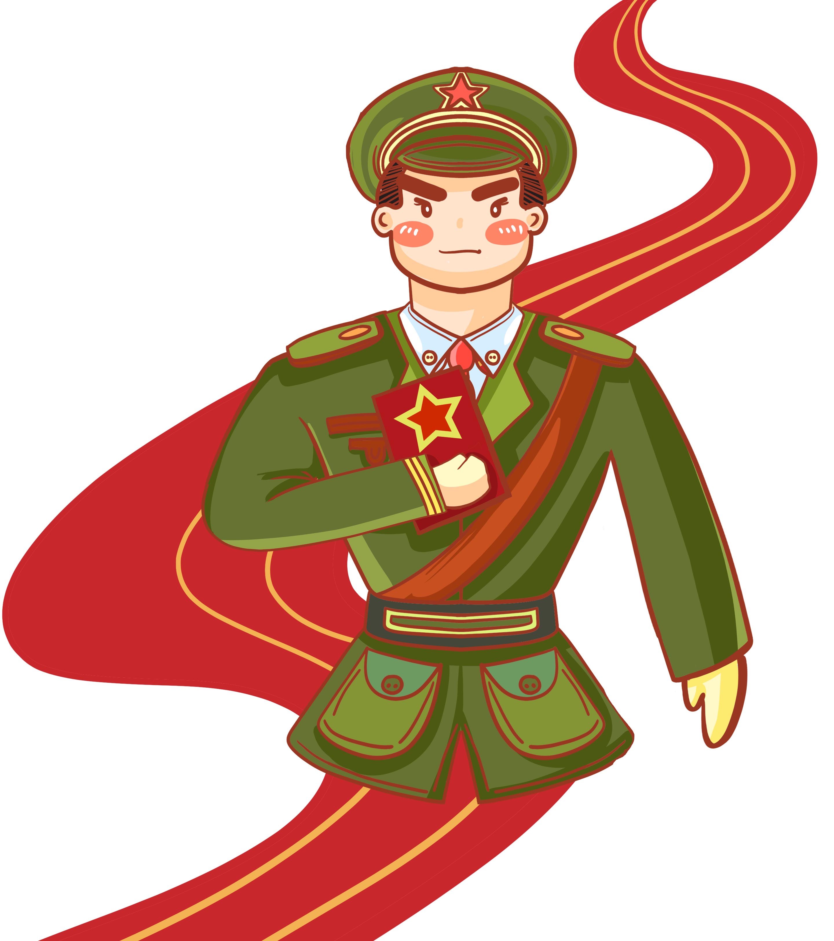 手绘手拿证书的兵哥哥元素