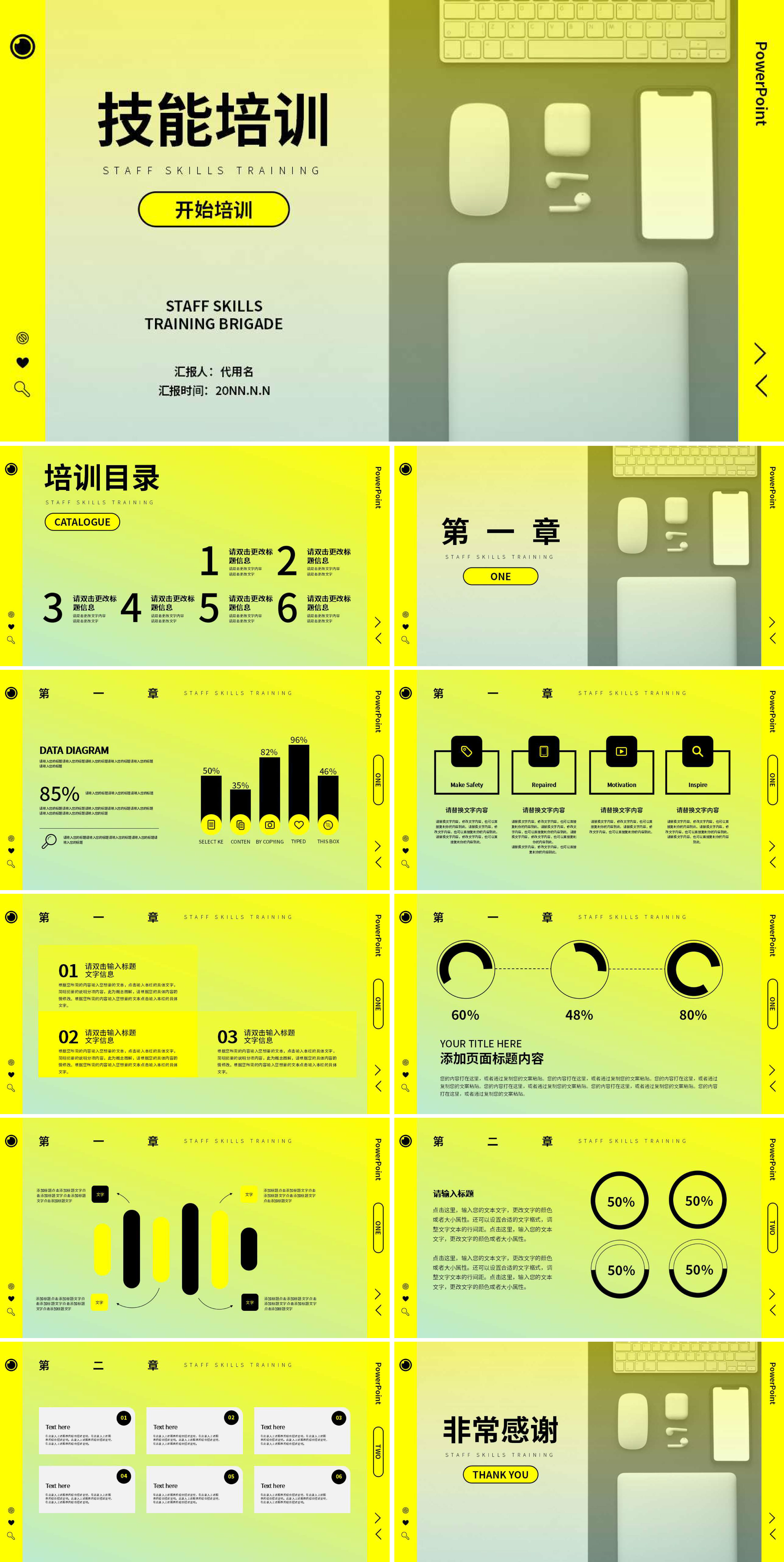 黄绿色渐变简约风技能培训PPT模板