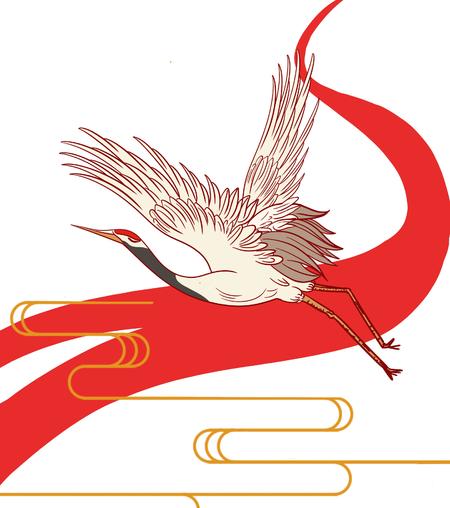 中国风仙鹤手绘元素