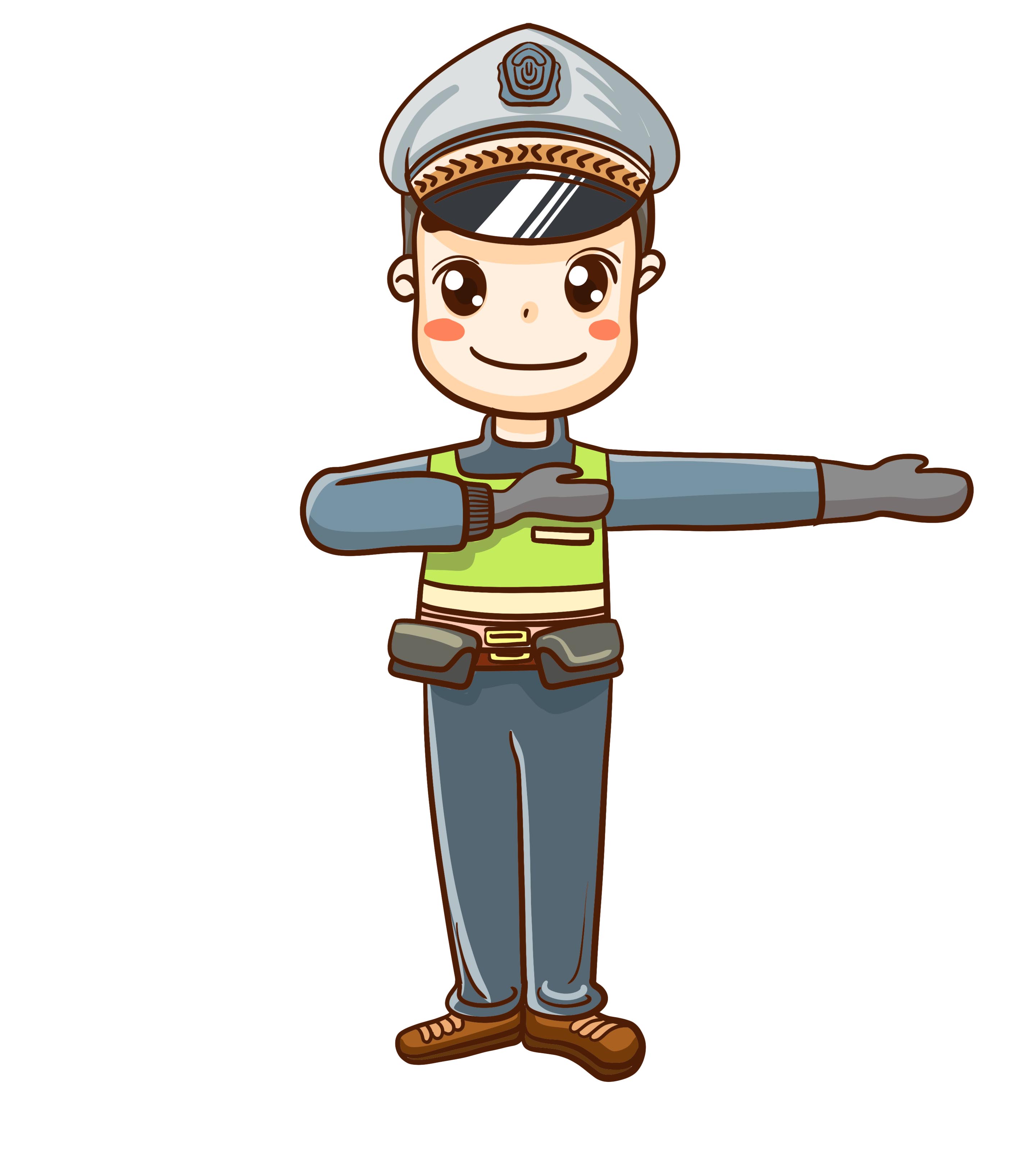 卡通指挥交通警察手绘元素