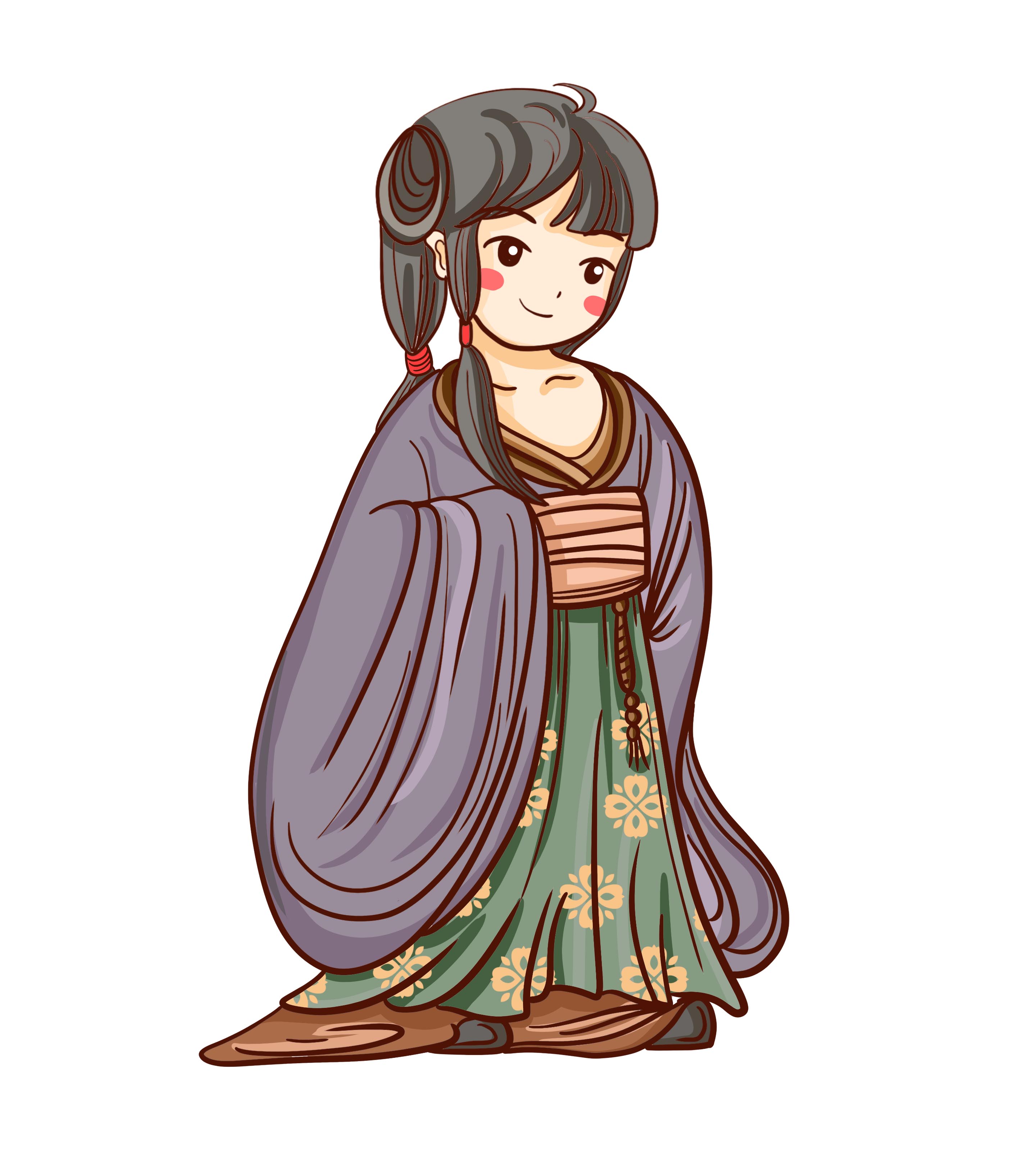 可爱卡通汉服女子手绘元素