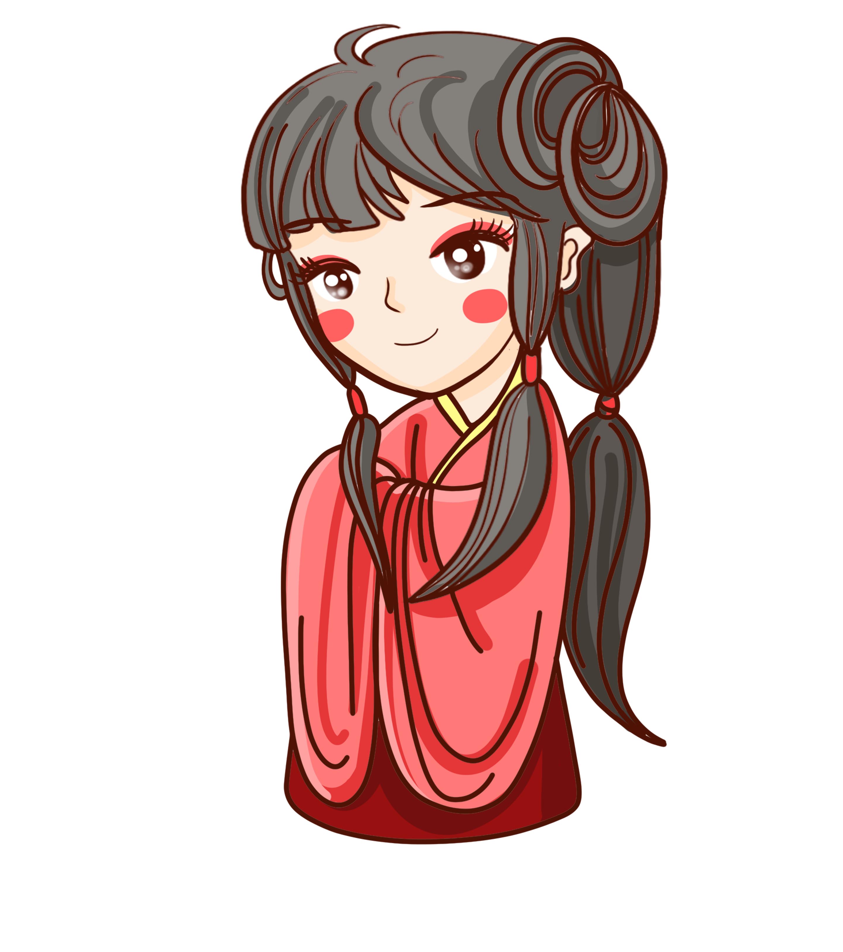卡通中国风汉服女孩手绘元素