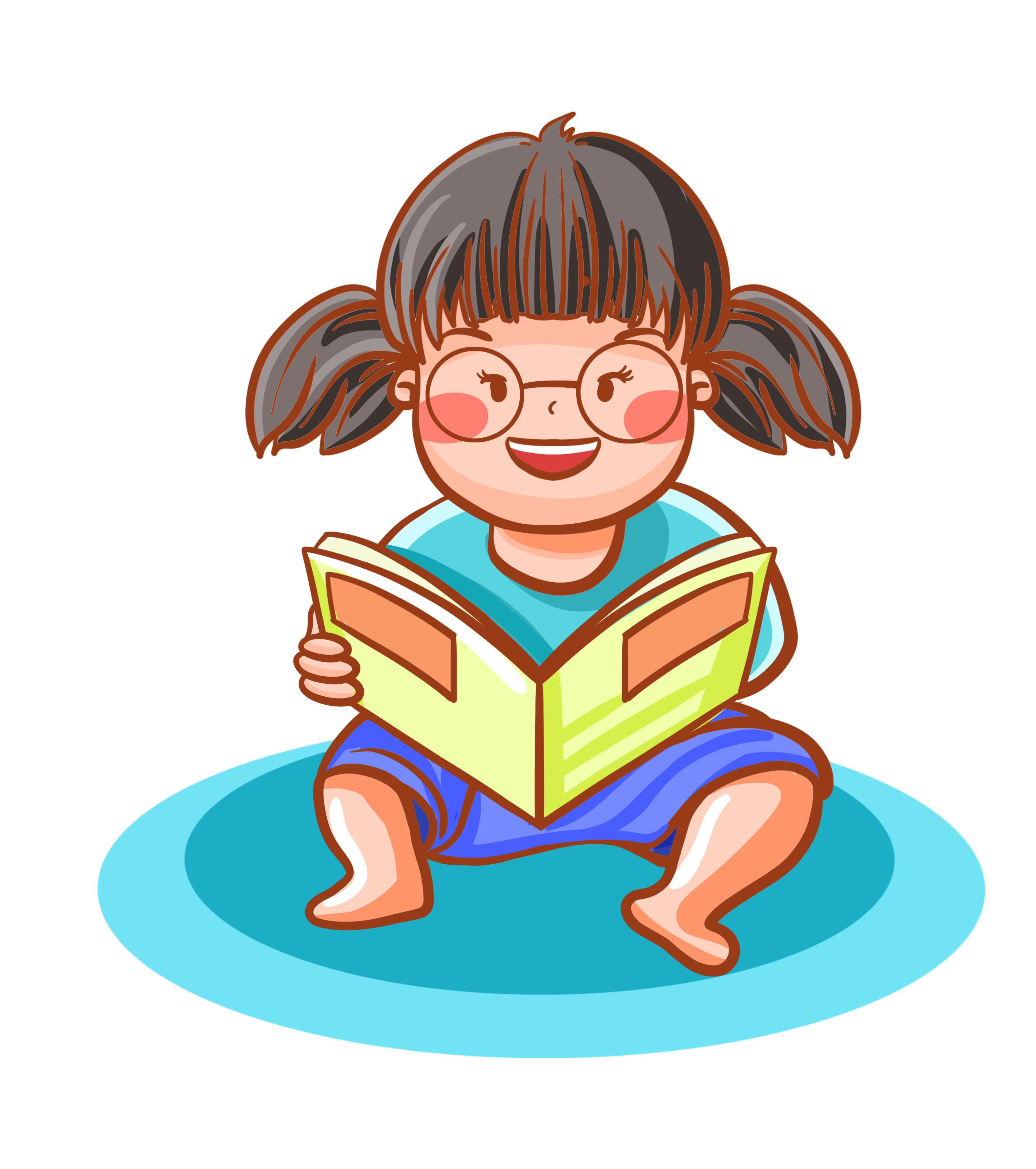 卡通爱看书的小女孩手绘元素