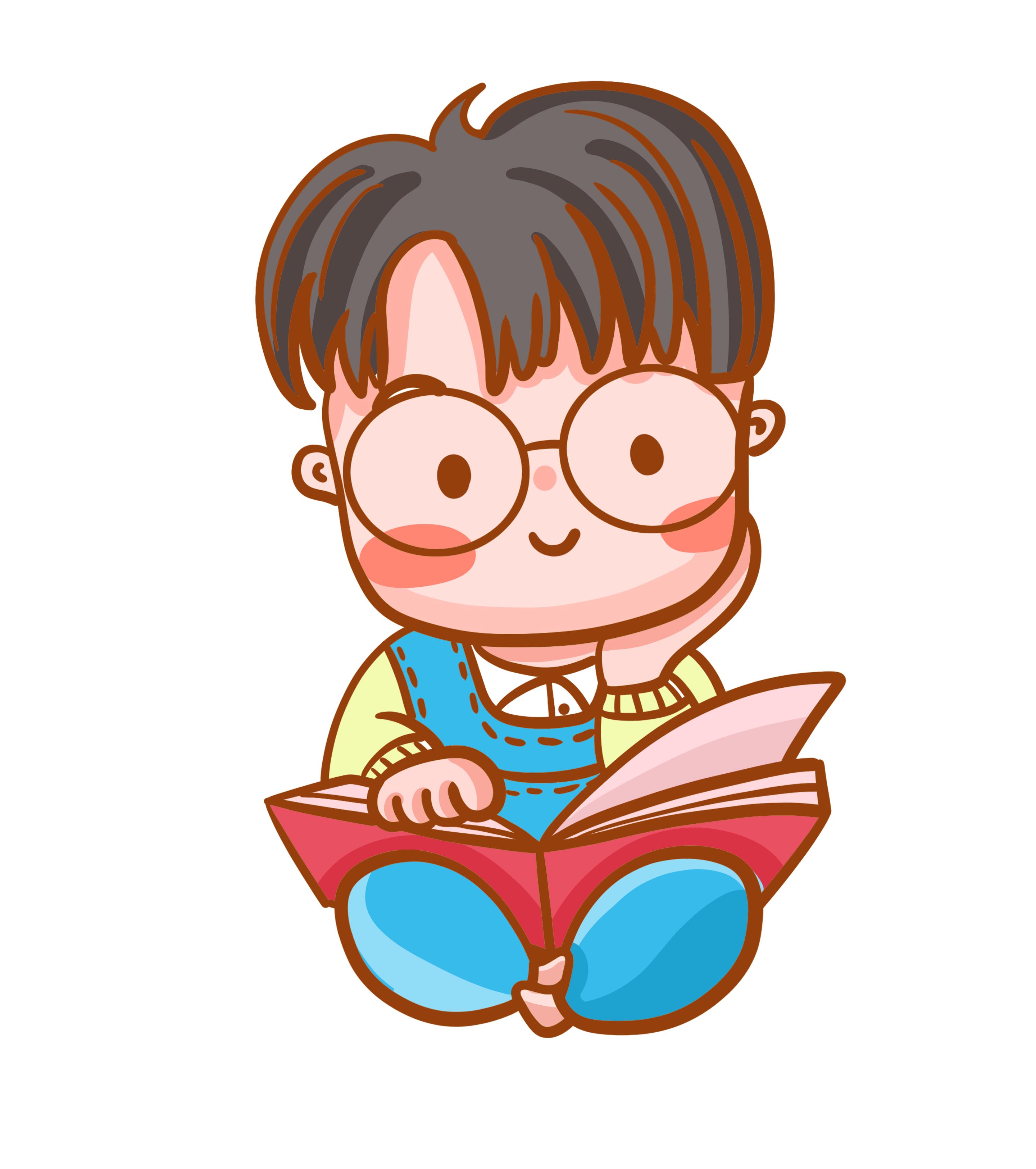 卡通爱看书的小男孩手绘元素
