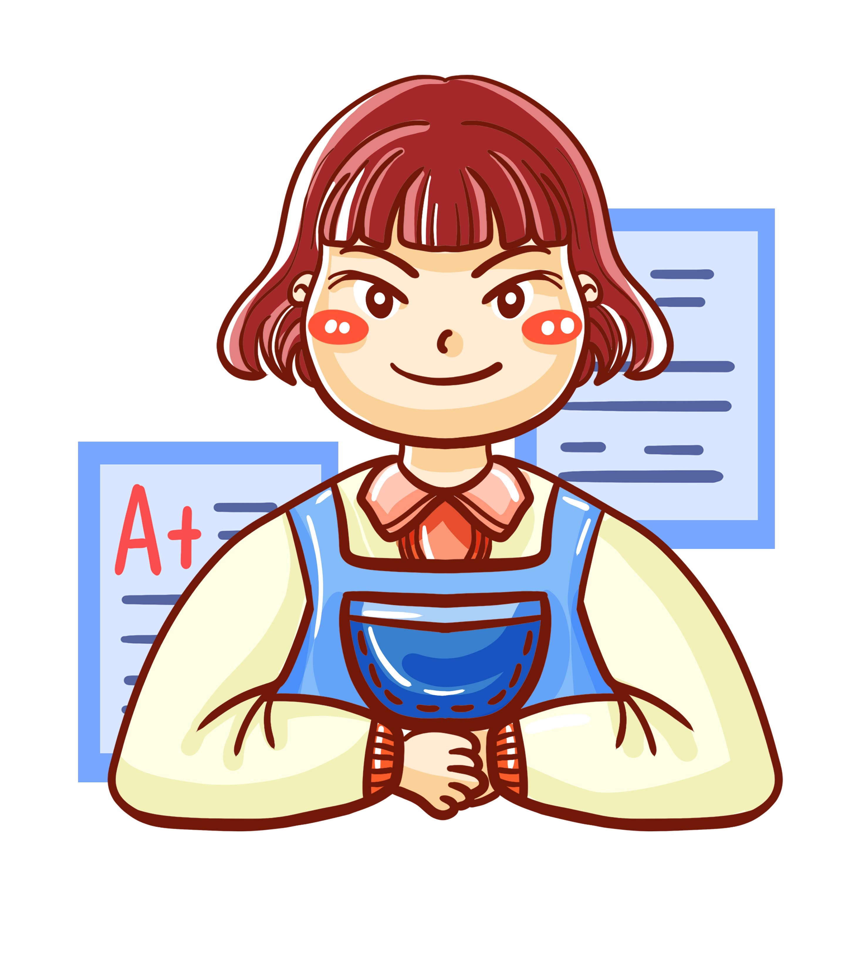 卡通短发女学霸手绘元素