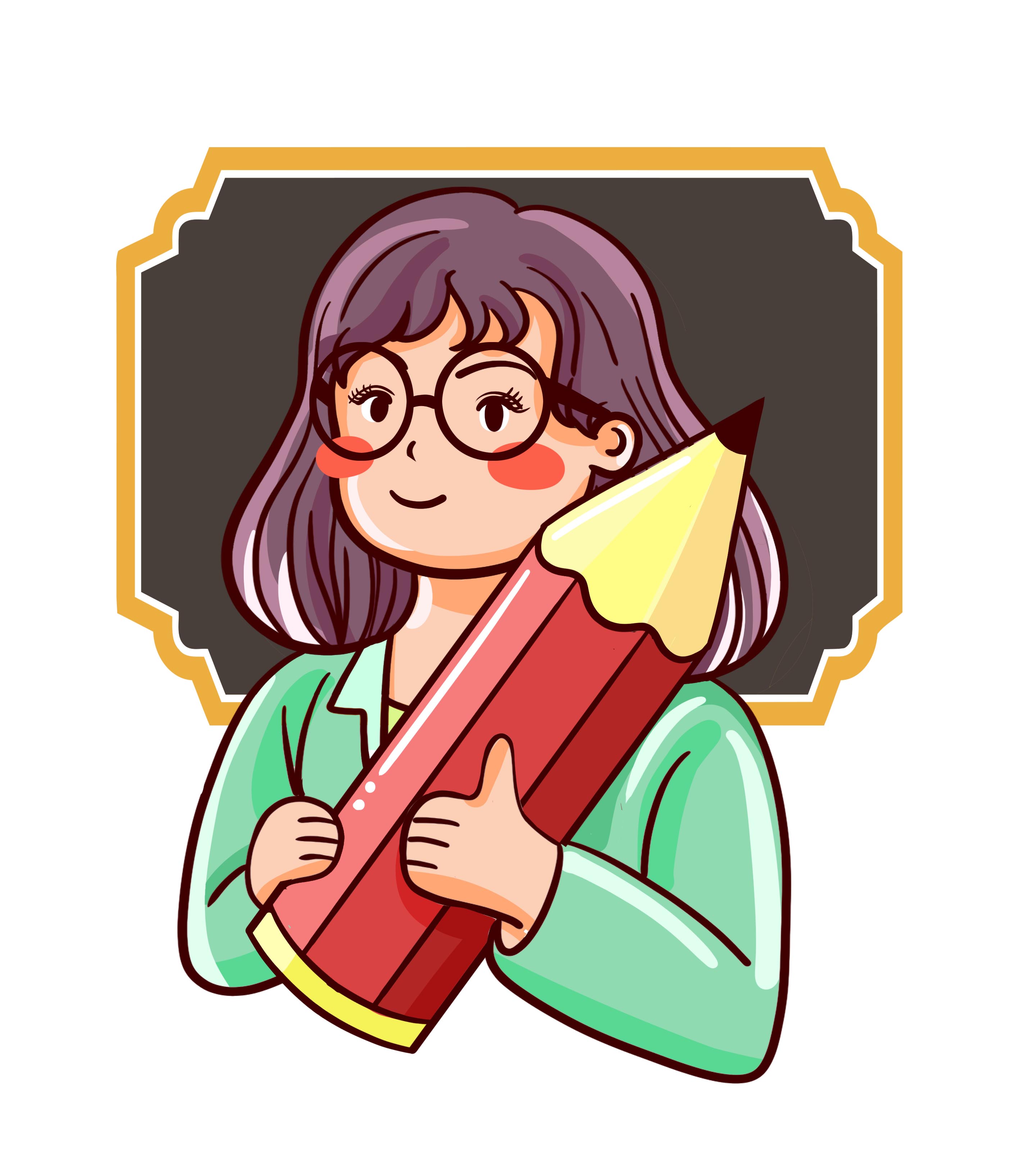 抱铅笔眼镜女生学习元素