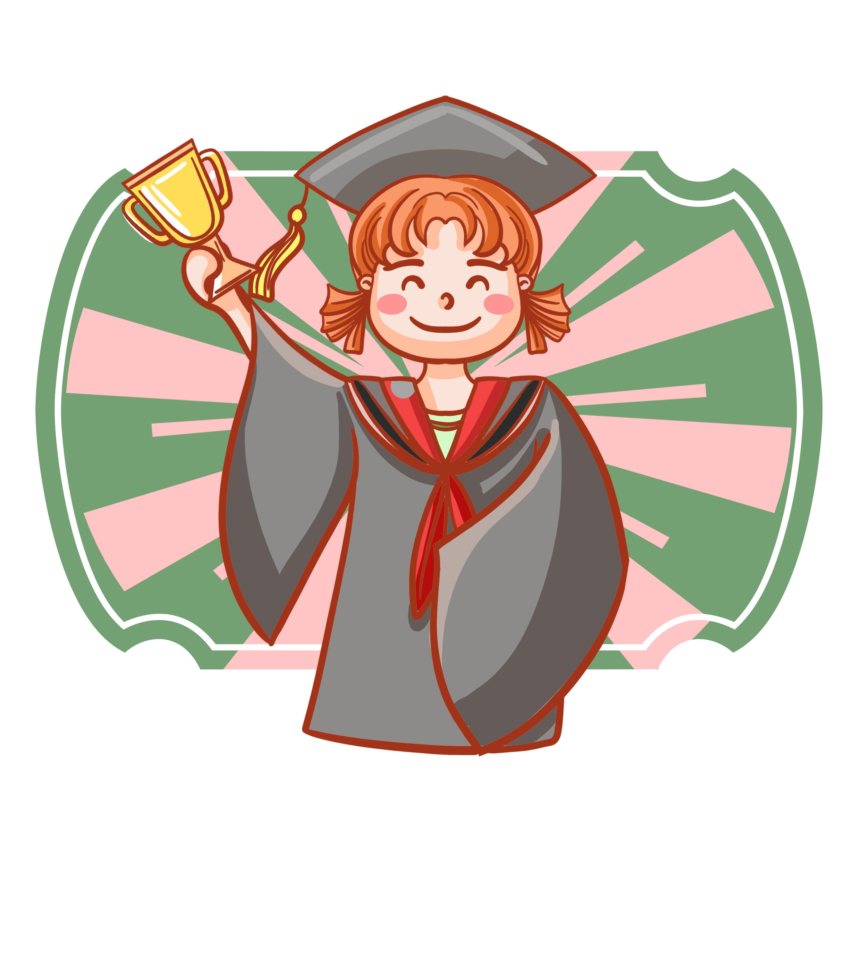 可爱双马尾女孩毕业领奖手绘元素