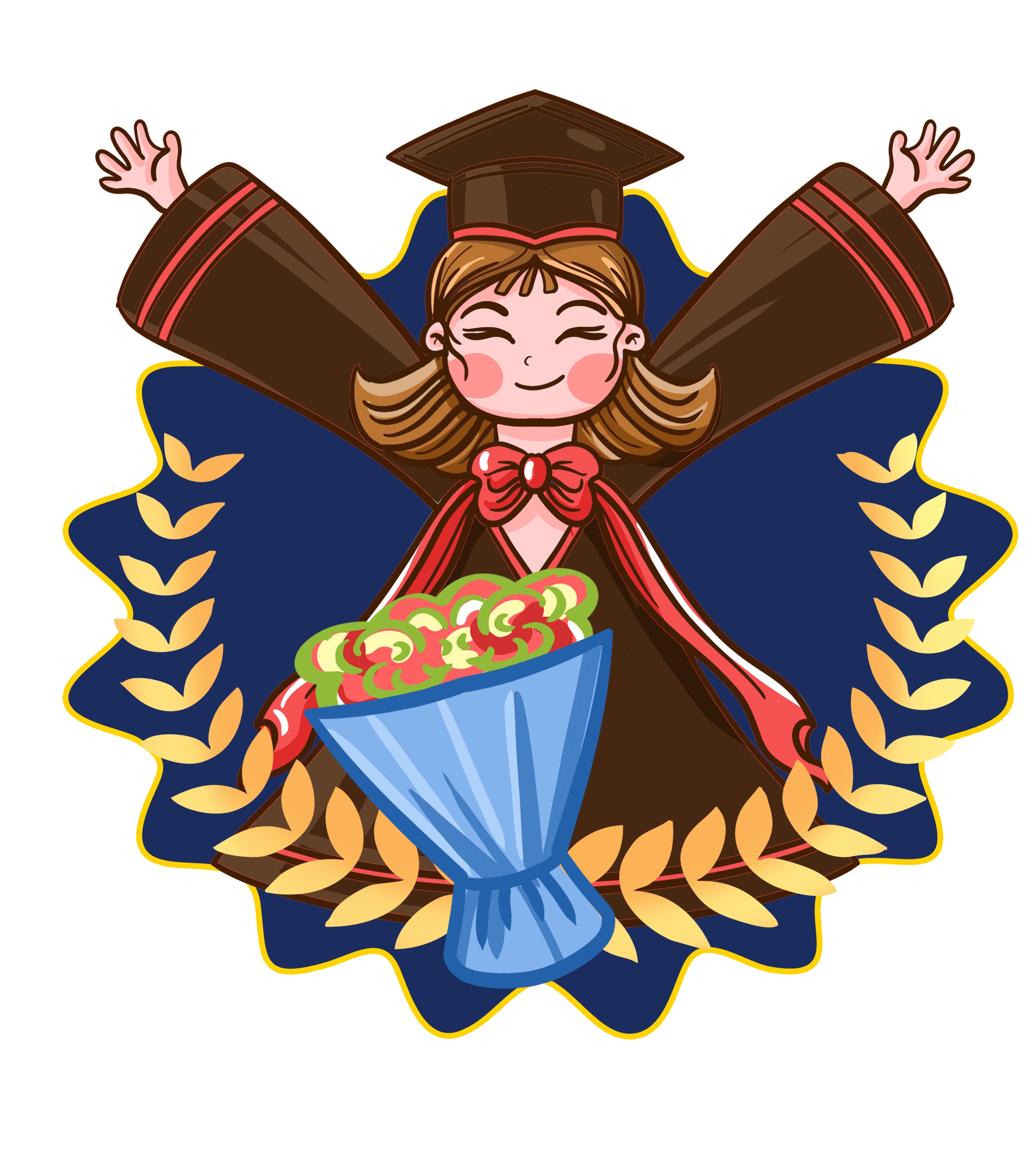卡通学生毕业徽章手绘元素