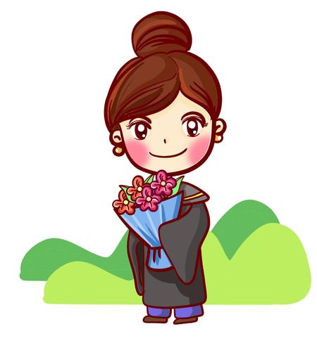 卡通丸子头学士服女孩手绘元素