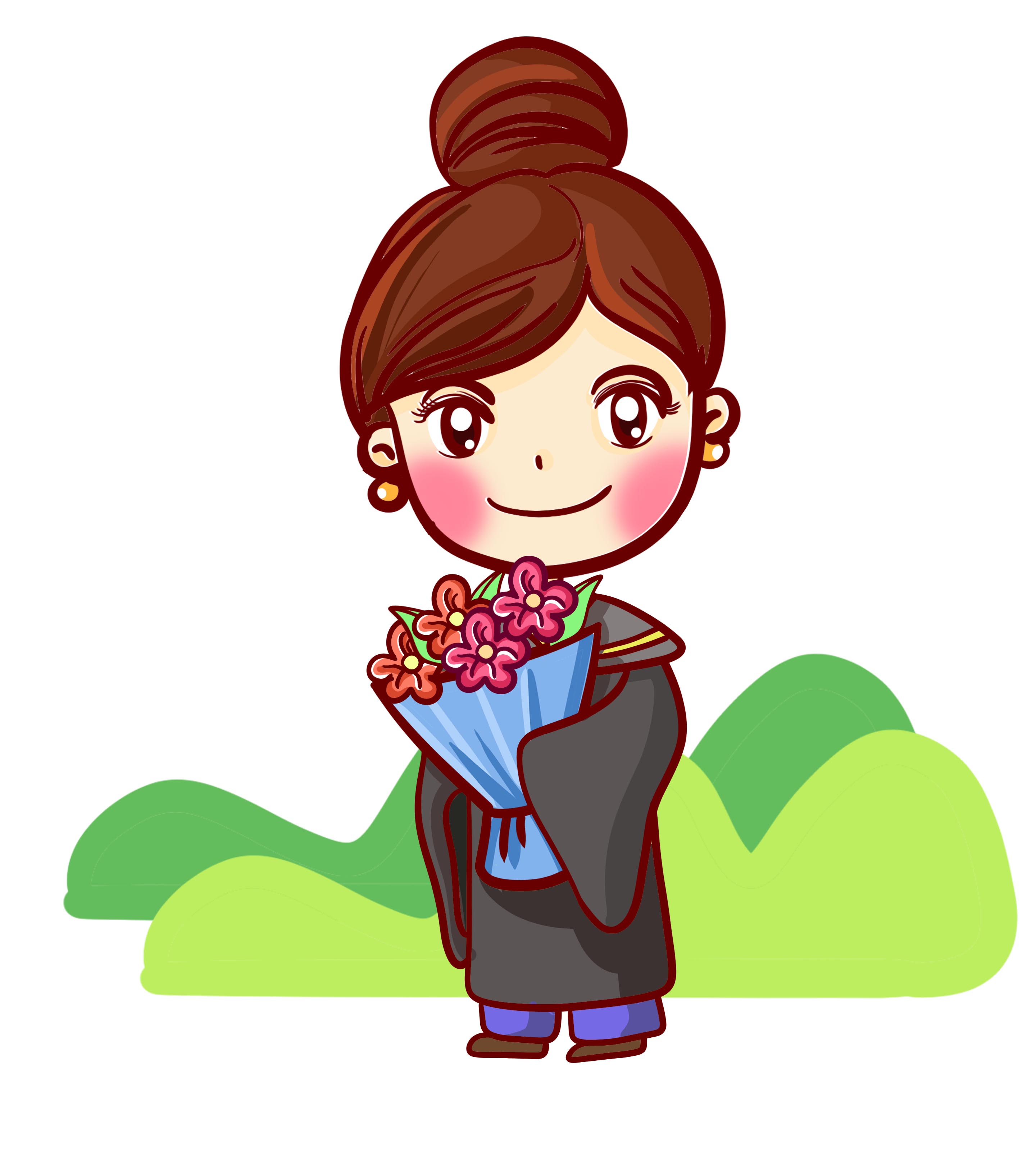 卡通丸子头学士服女孩手绘元素