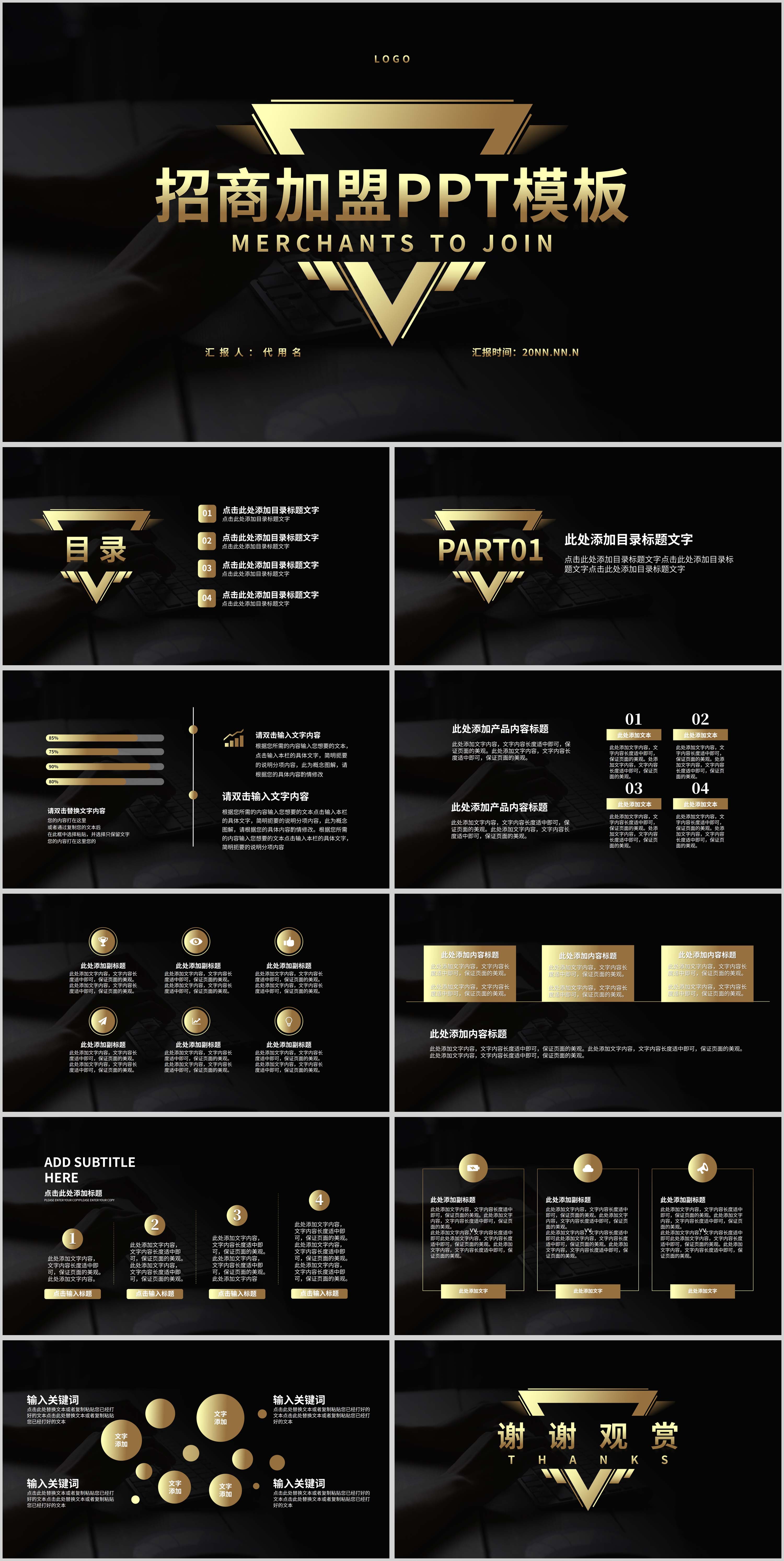 黑色简约风招商加盟PPT模板