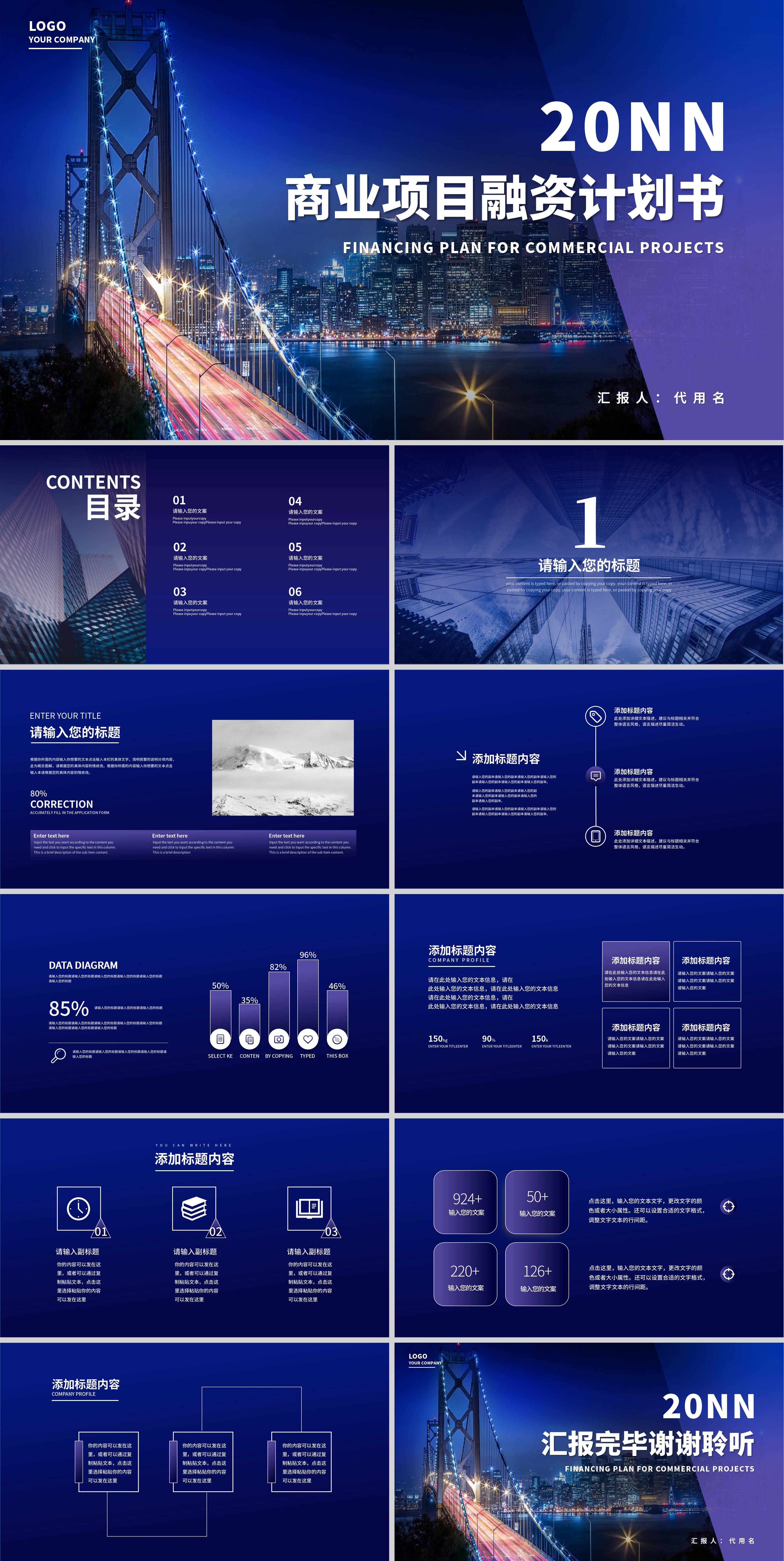蓝色商业融资计划书PPT模板
