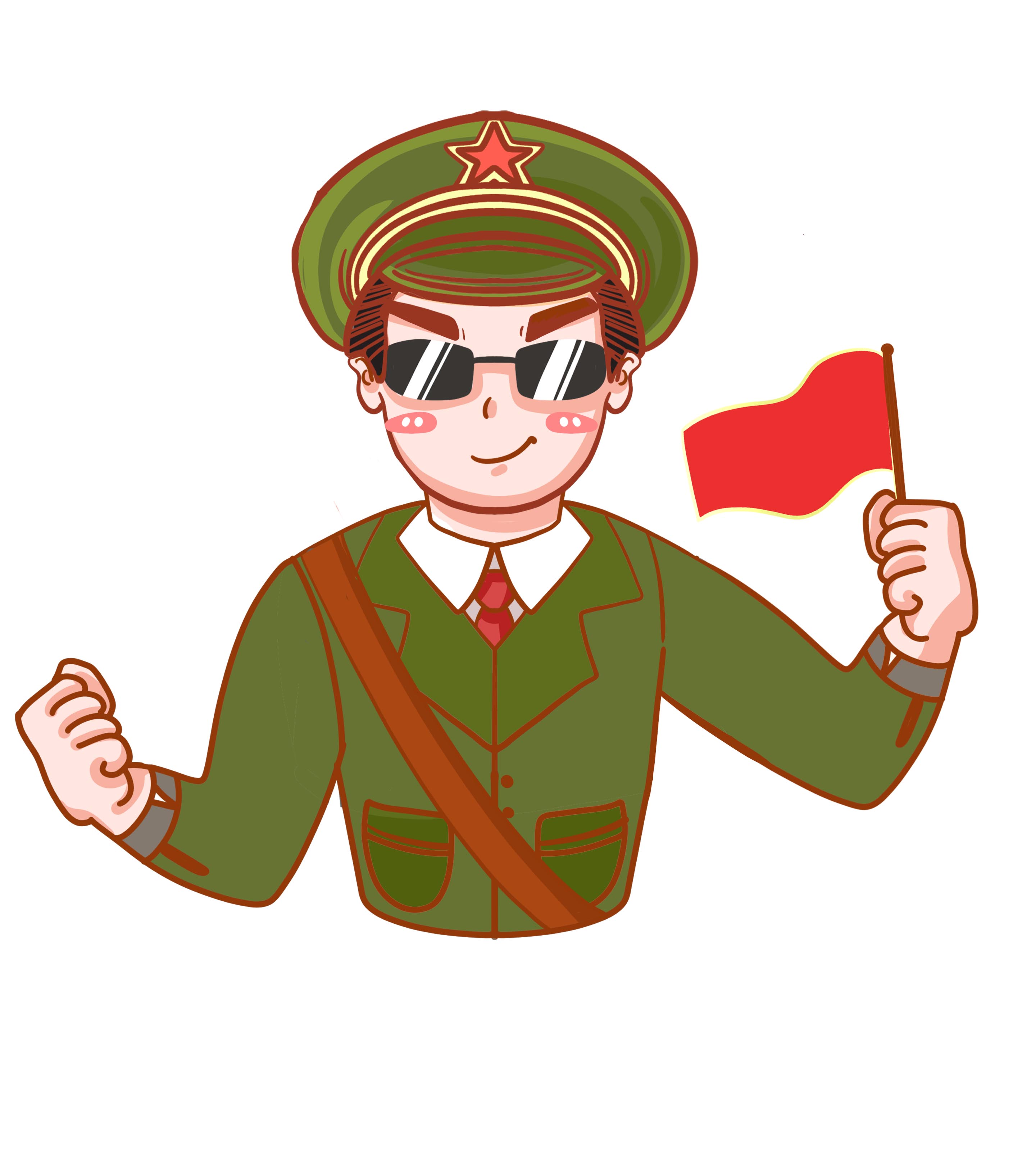 墨镜军人举旗元素