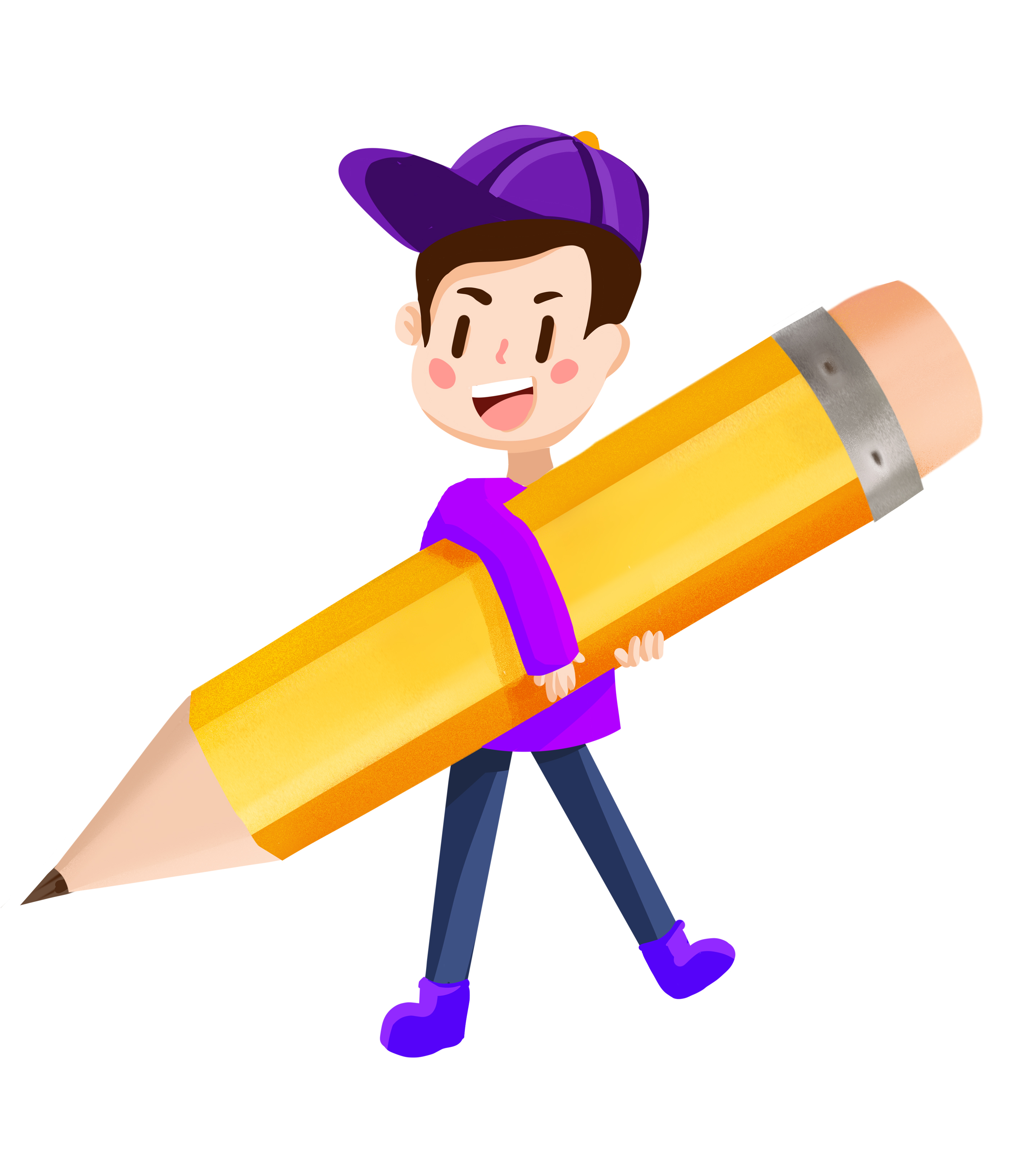 卡通抱铅笔的男孩手绘元素