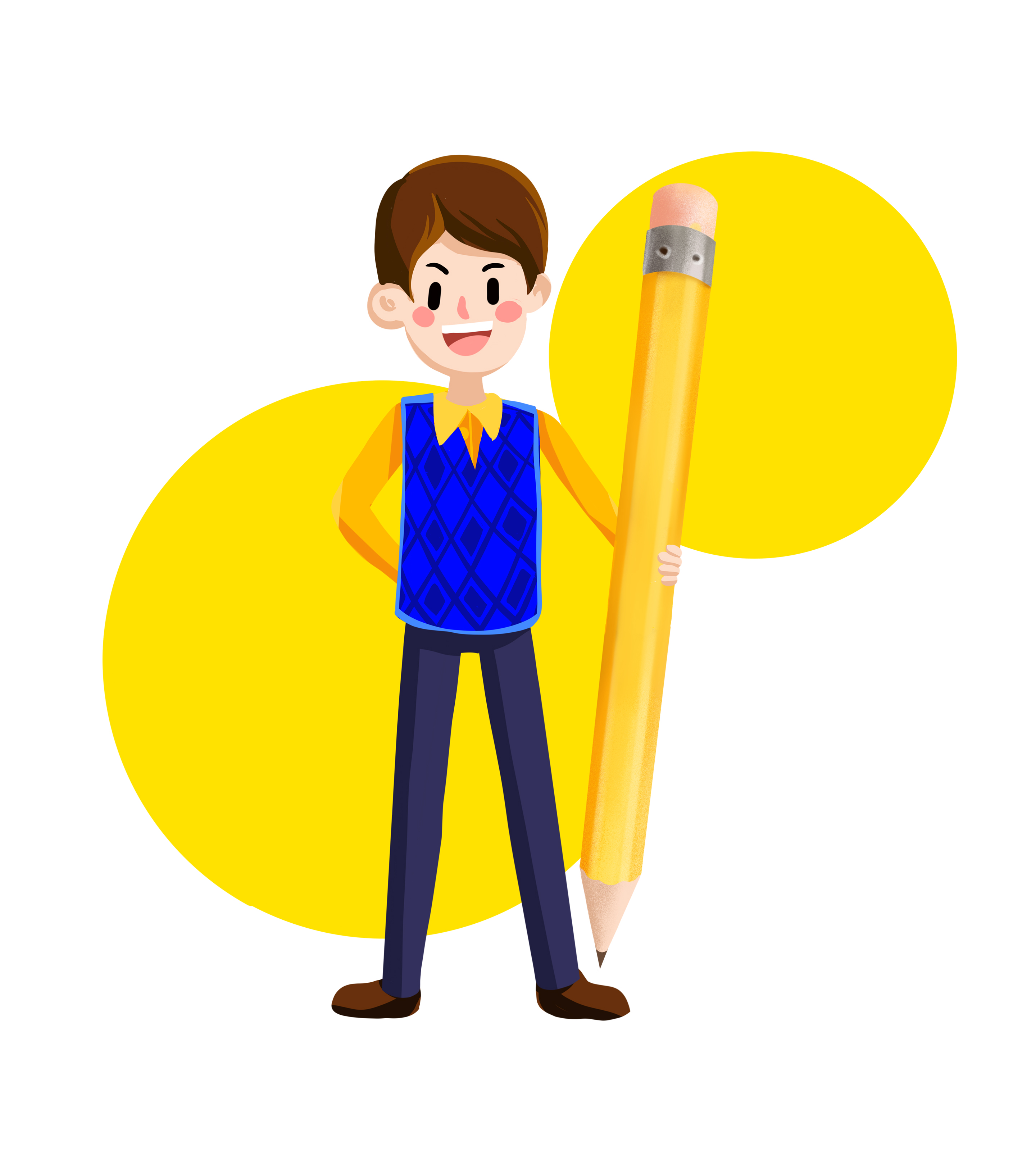 卡通拿铅笔的男孩手绘元素