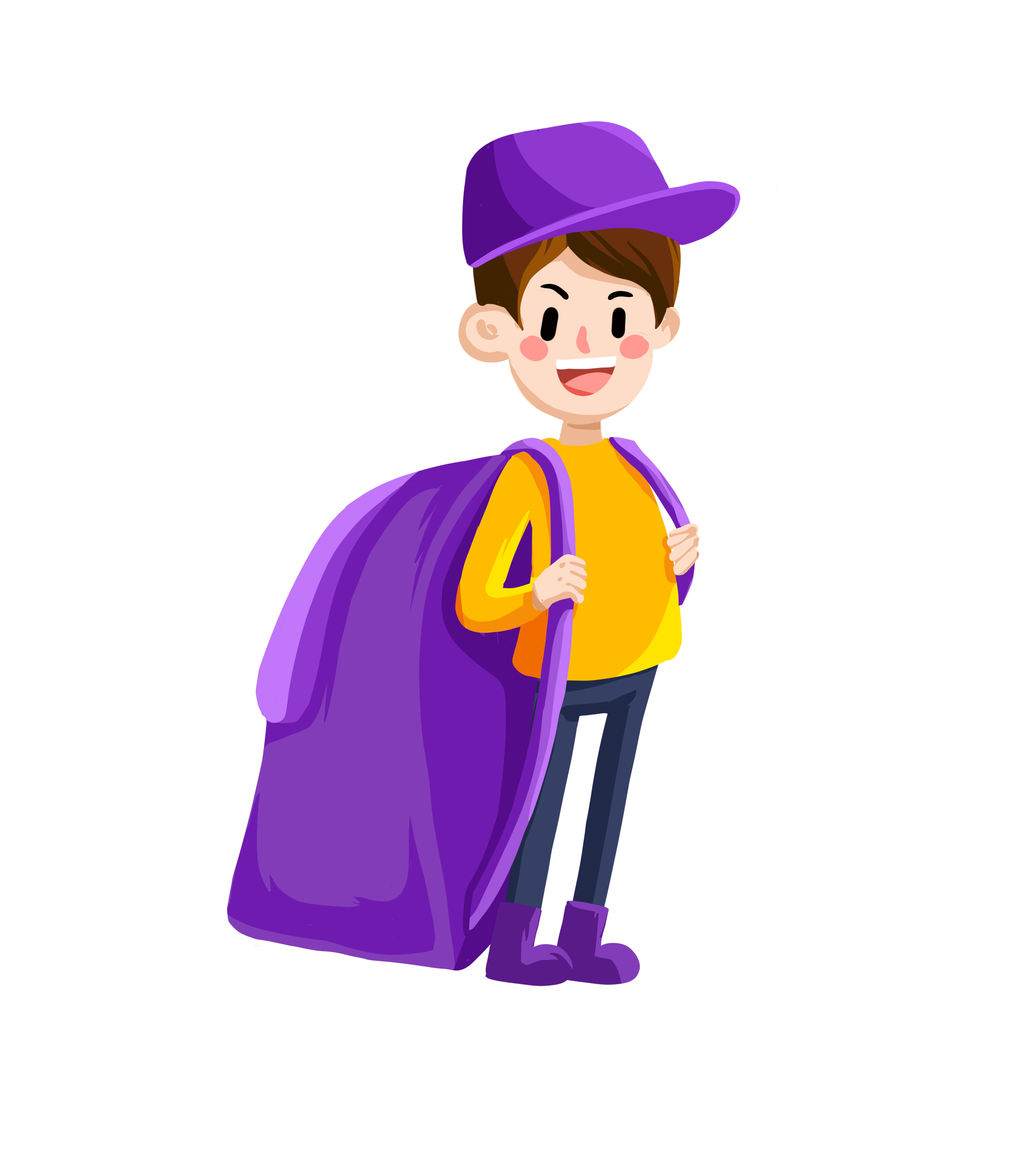 卡通背书包的小男孩手绘元素