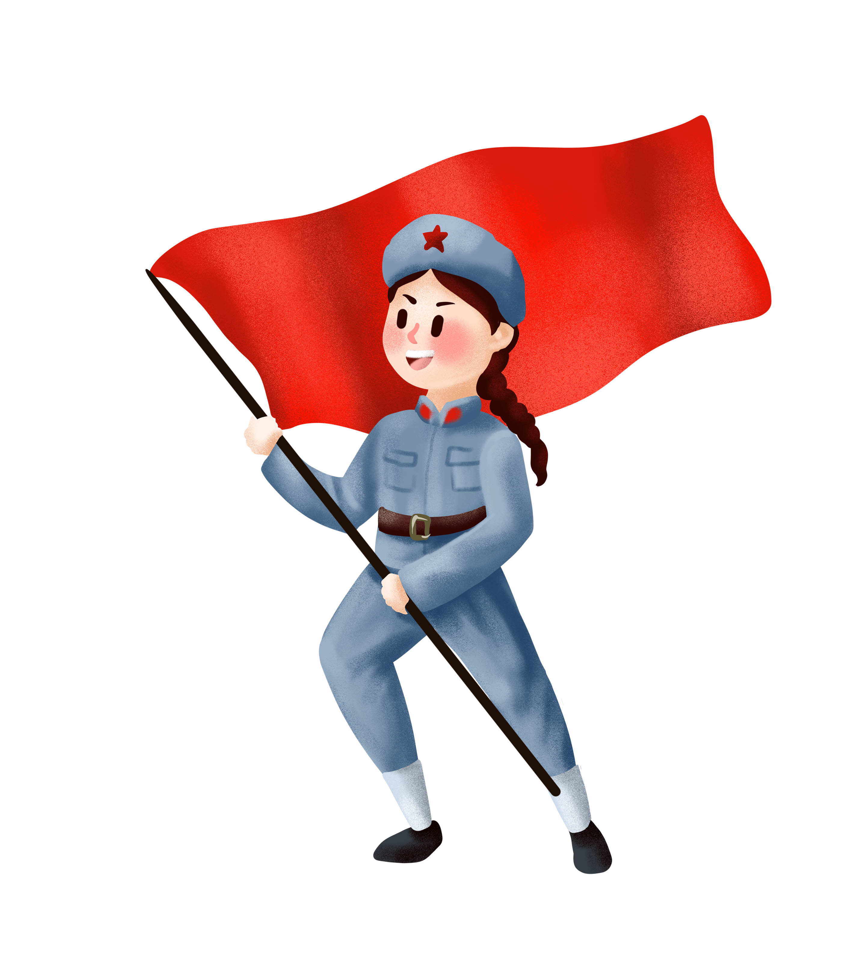 女兵手举红旗党建元素