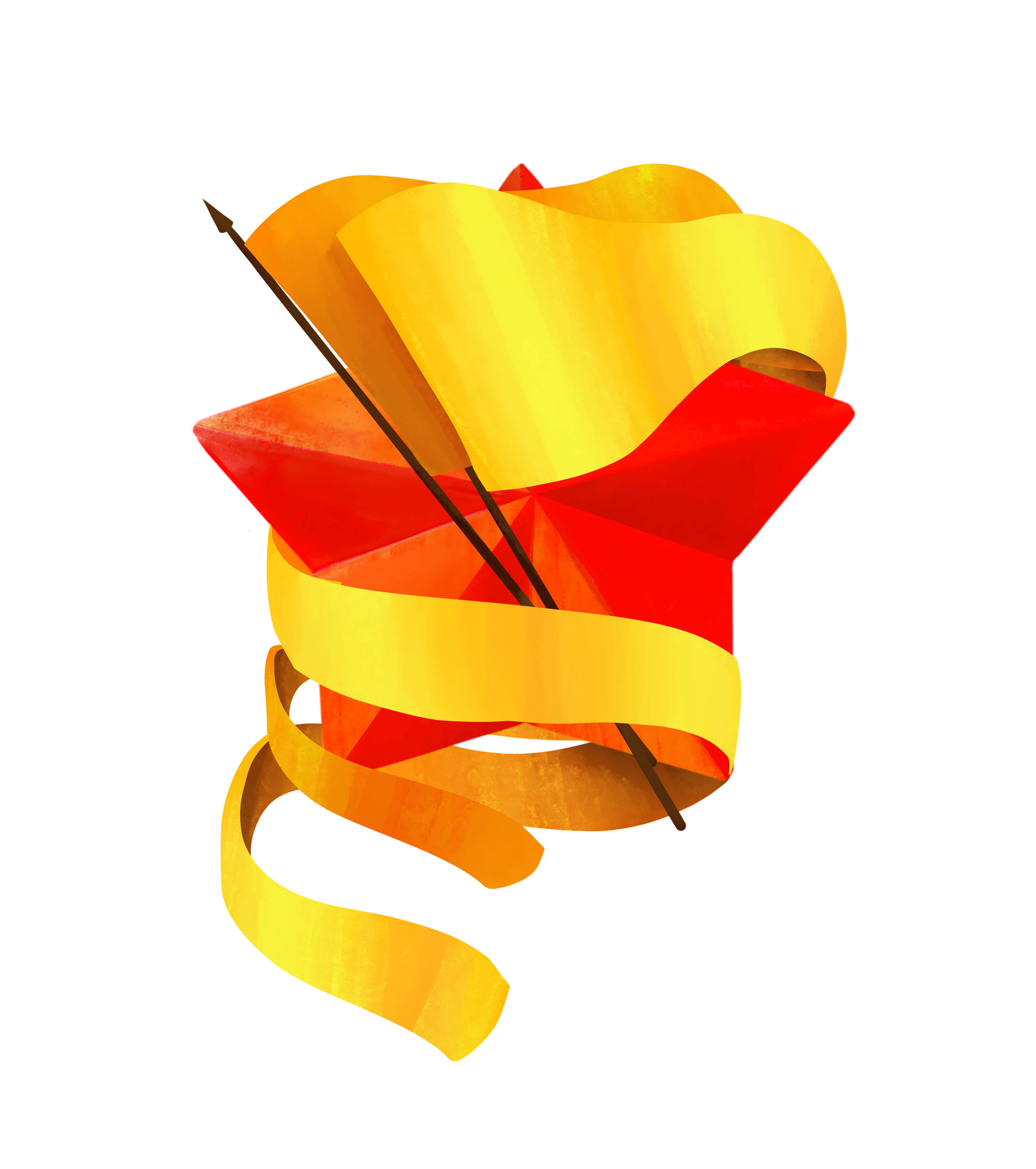 手绘飘带缠绕的五角星元素