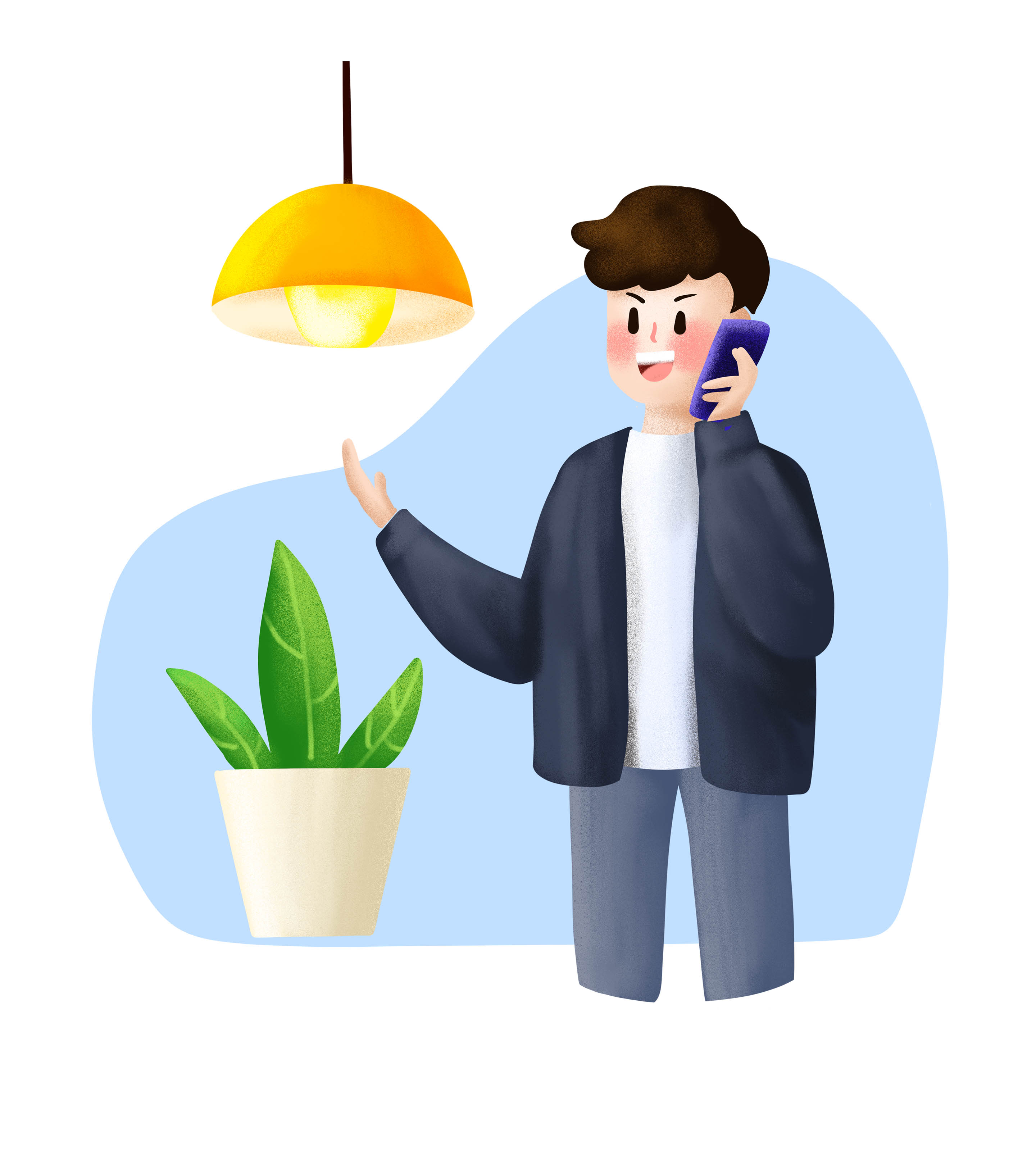 卡通蓝色男人电话客服手绘元素