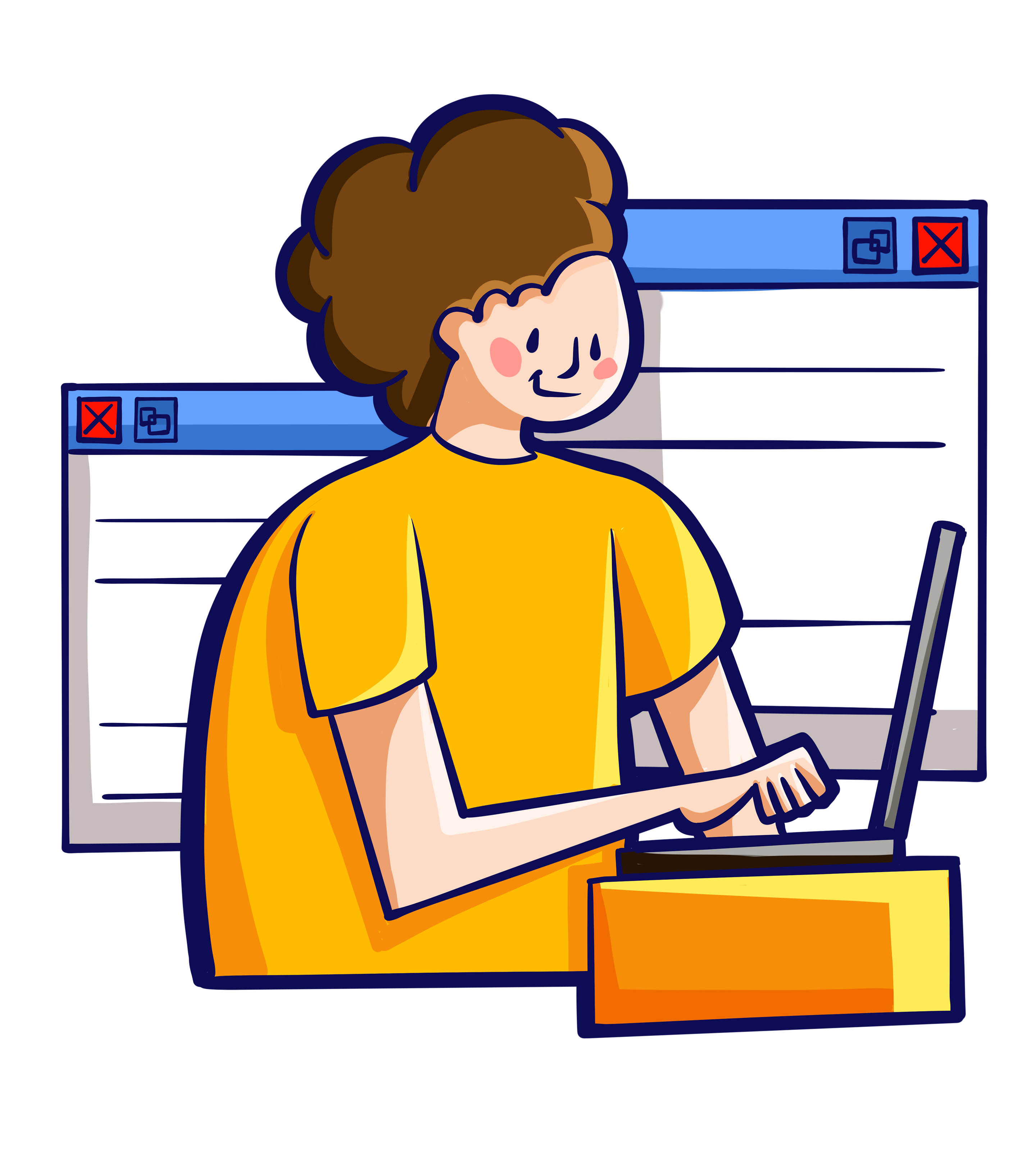 卡通黄色校园招聘网页男手绘元素