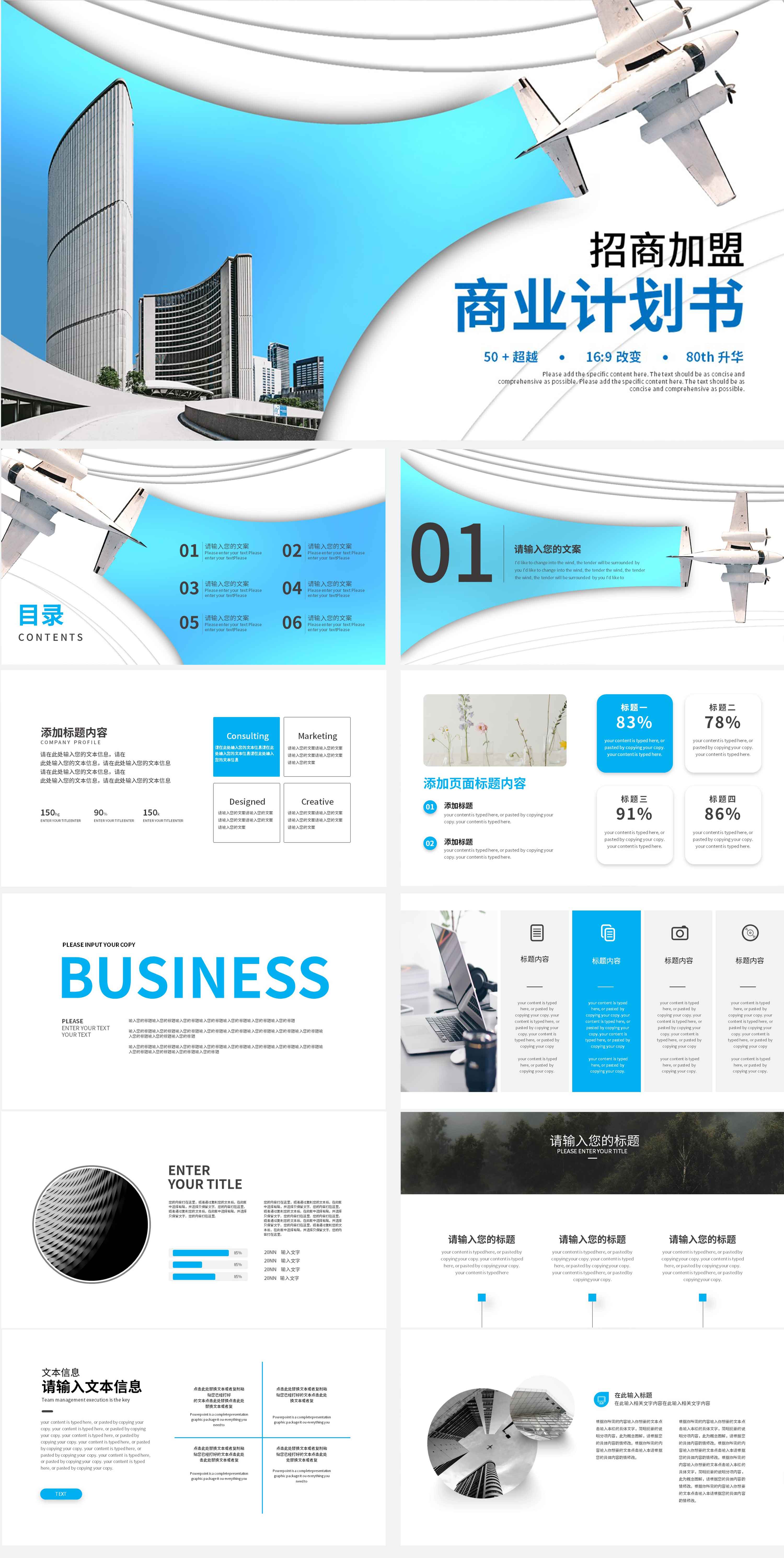 蓝色简约商业计划书PPT模板