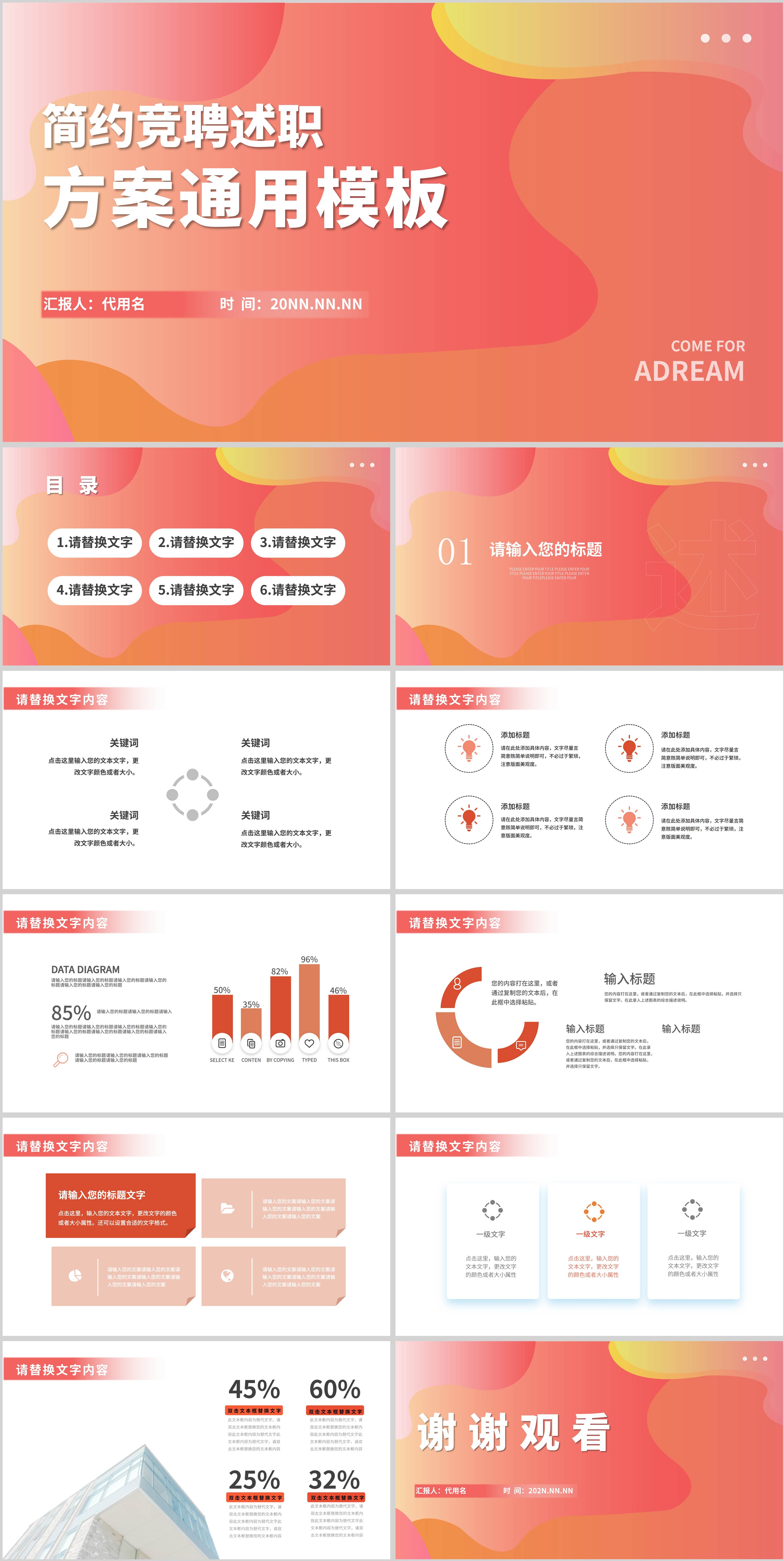 红色简约风竞聘述职PPT模板