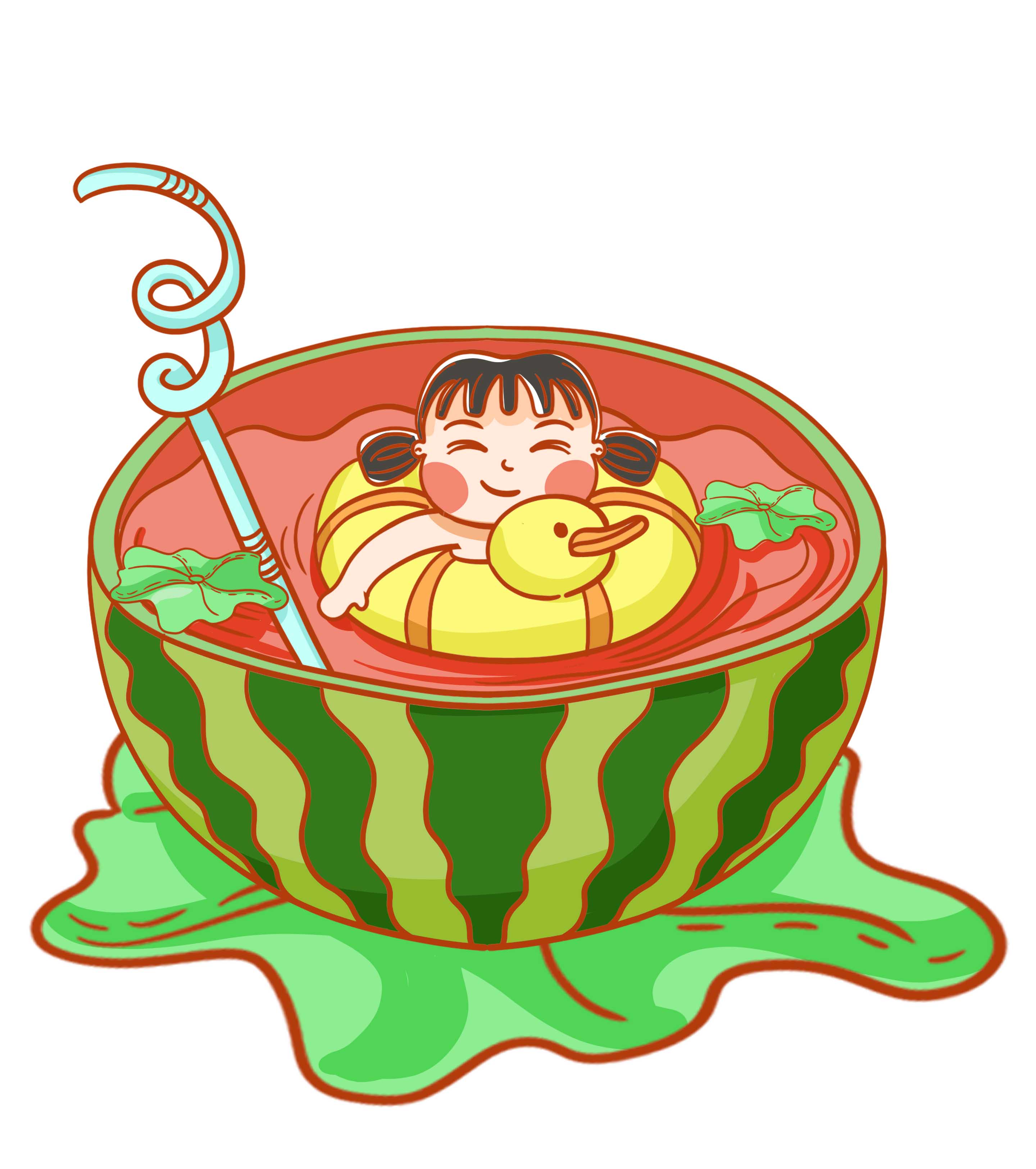 清爽西瓜游泳女孩夏日元素