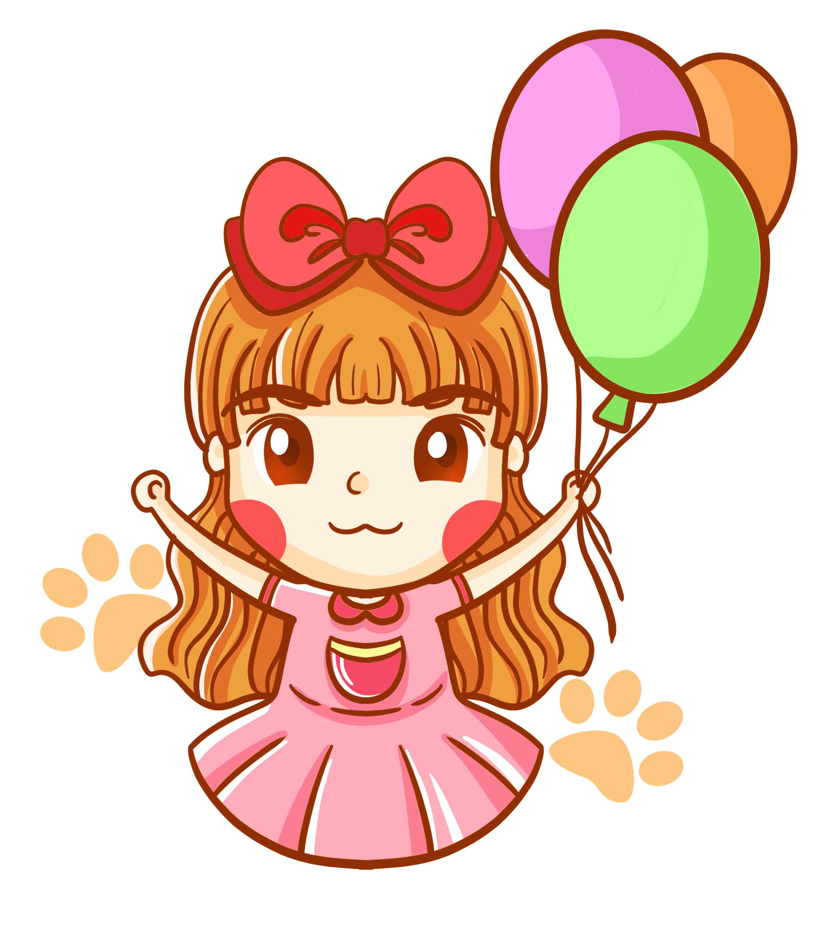 长发女孩拿气球可爱元素