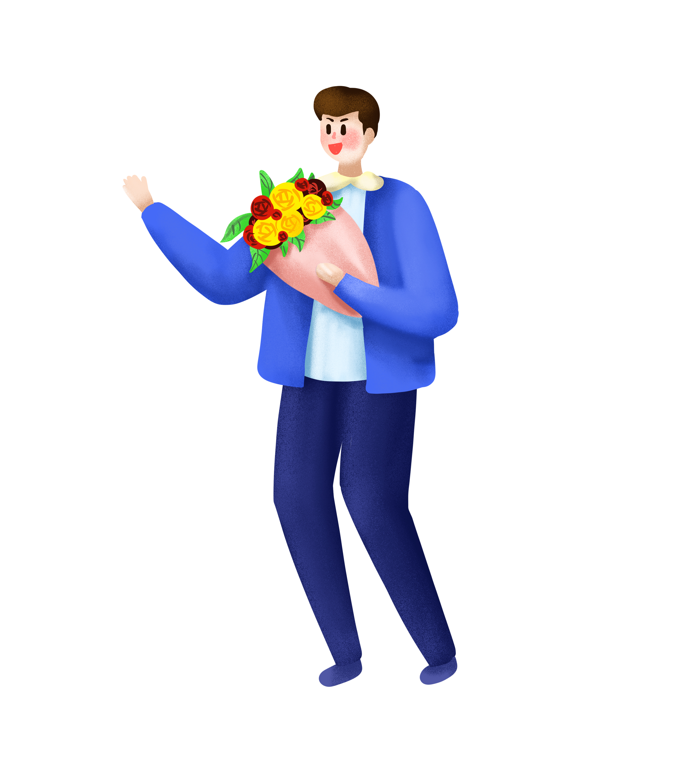 手绘手拿花束的男人元素