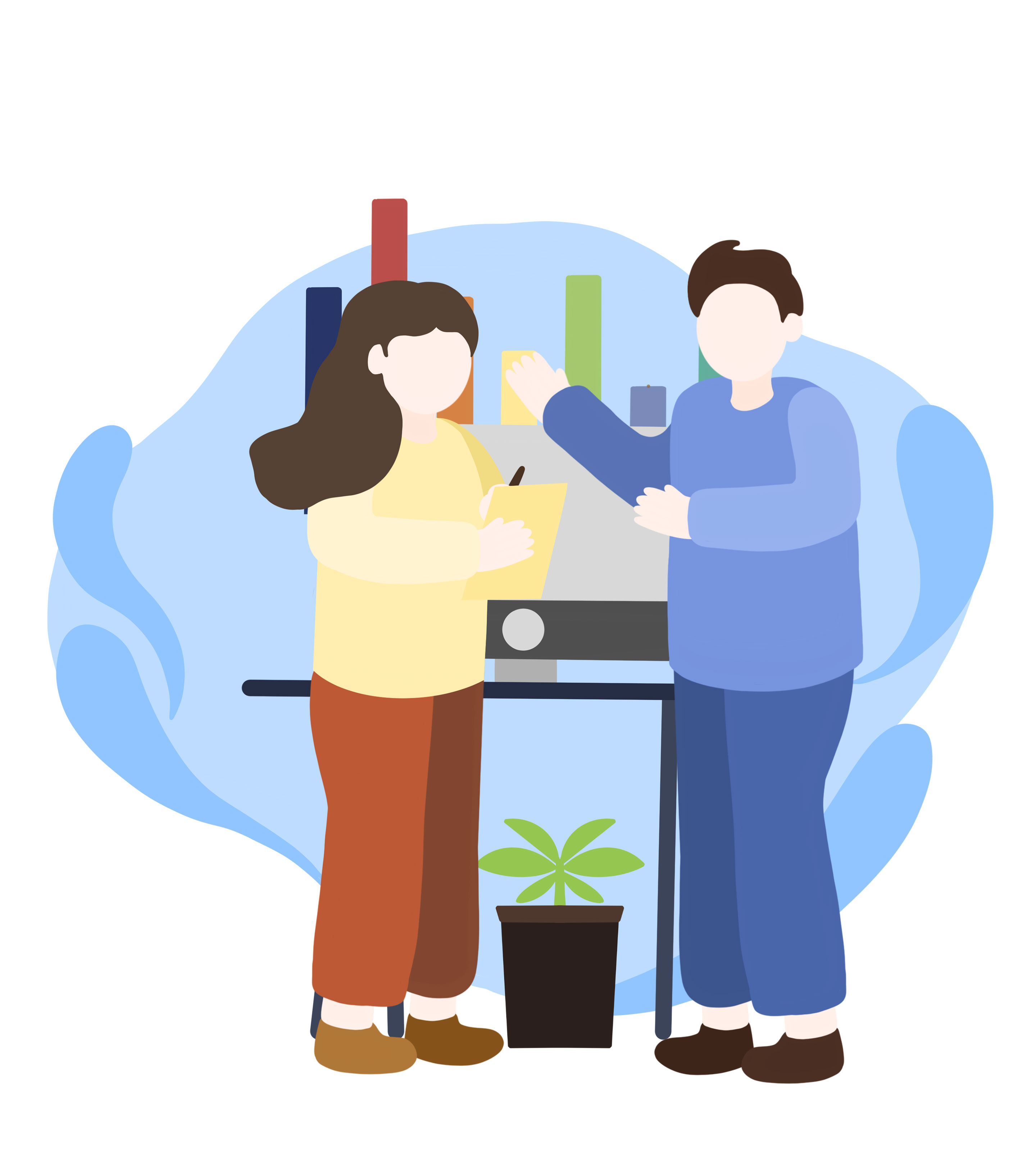 卡通男女生同事入职培训元素