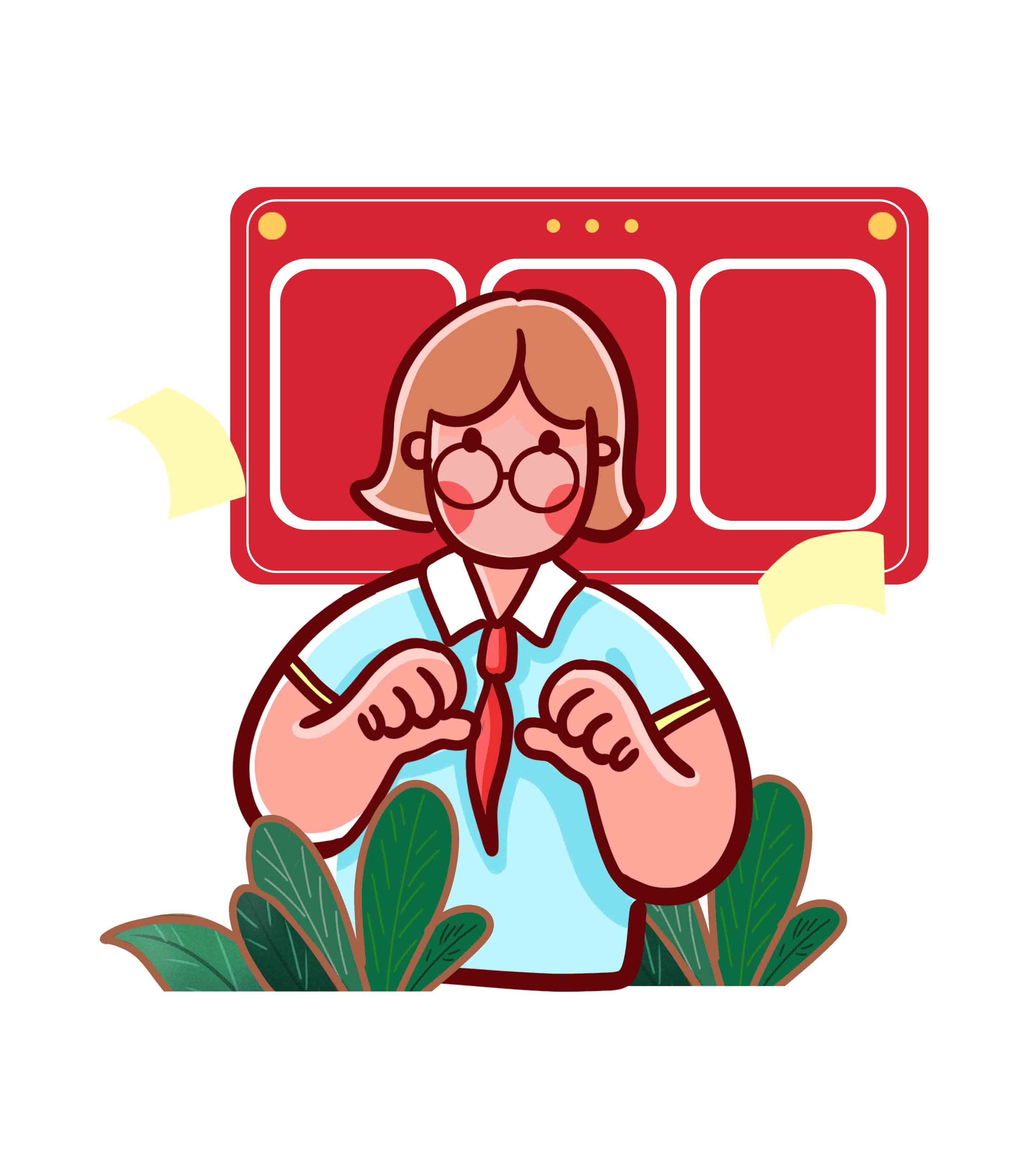 红领巾眼镜女孩元素