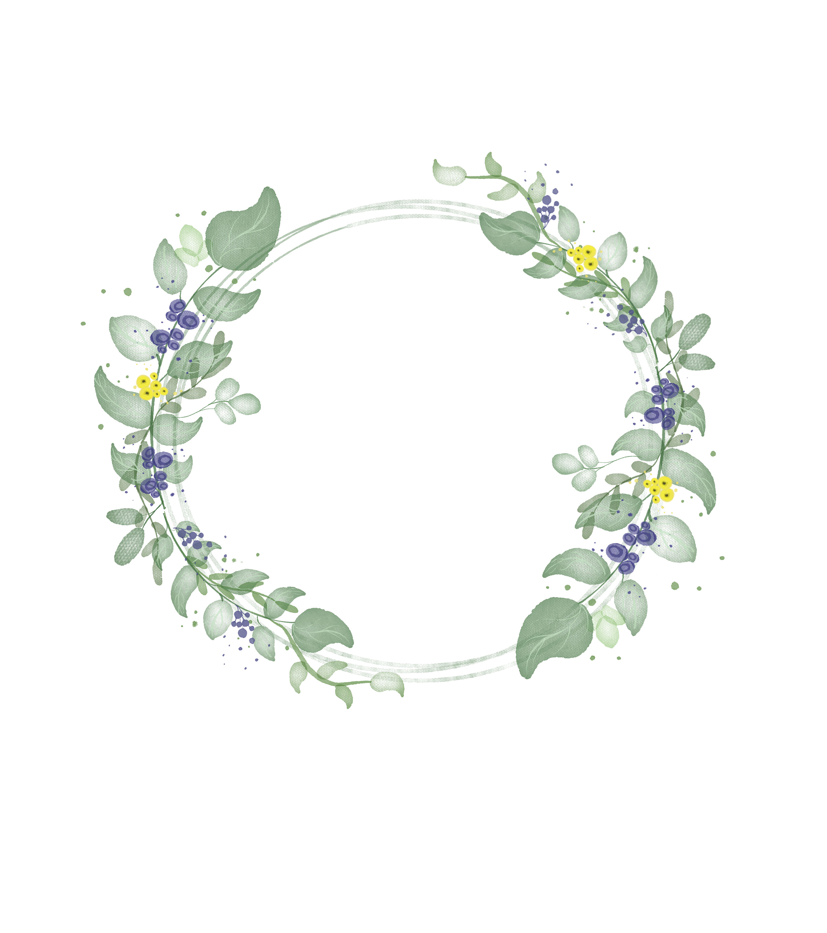 简约清新绿植花环元素