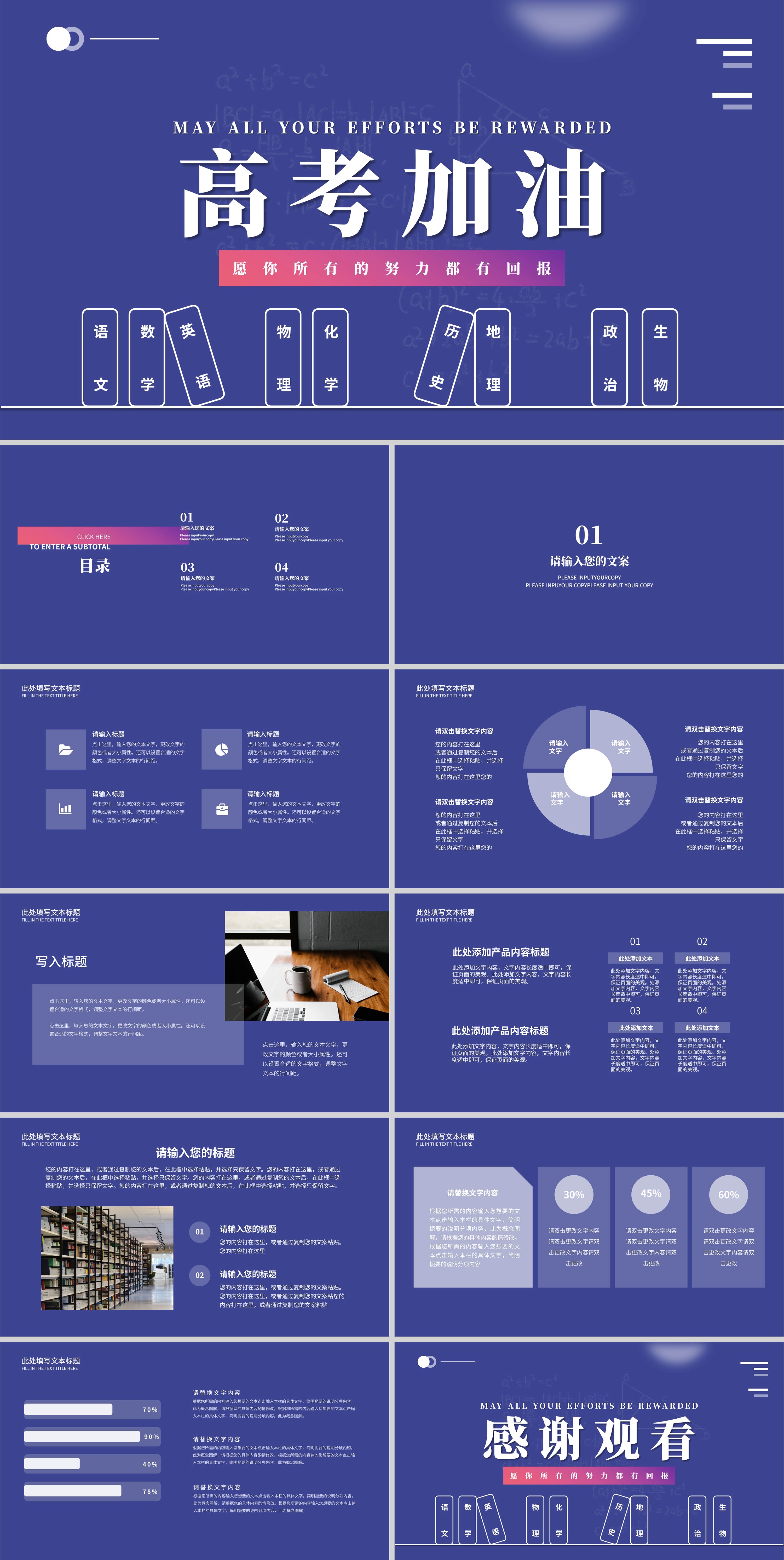 蓝色简约高考加油PPT模板