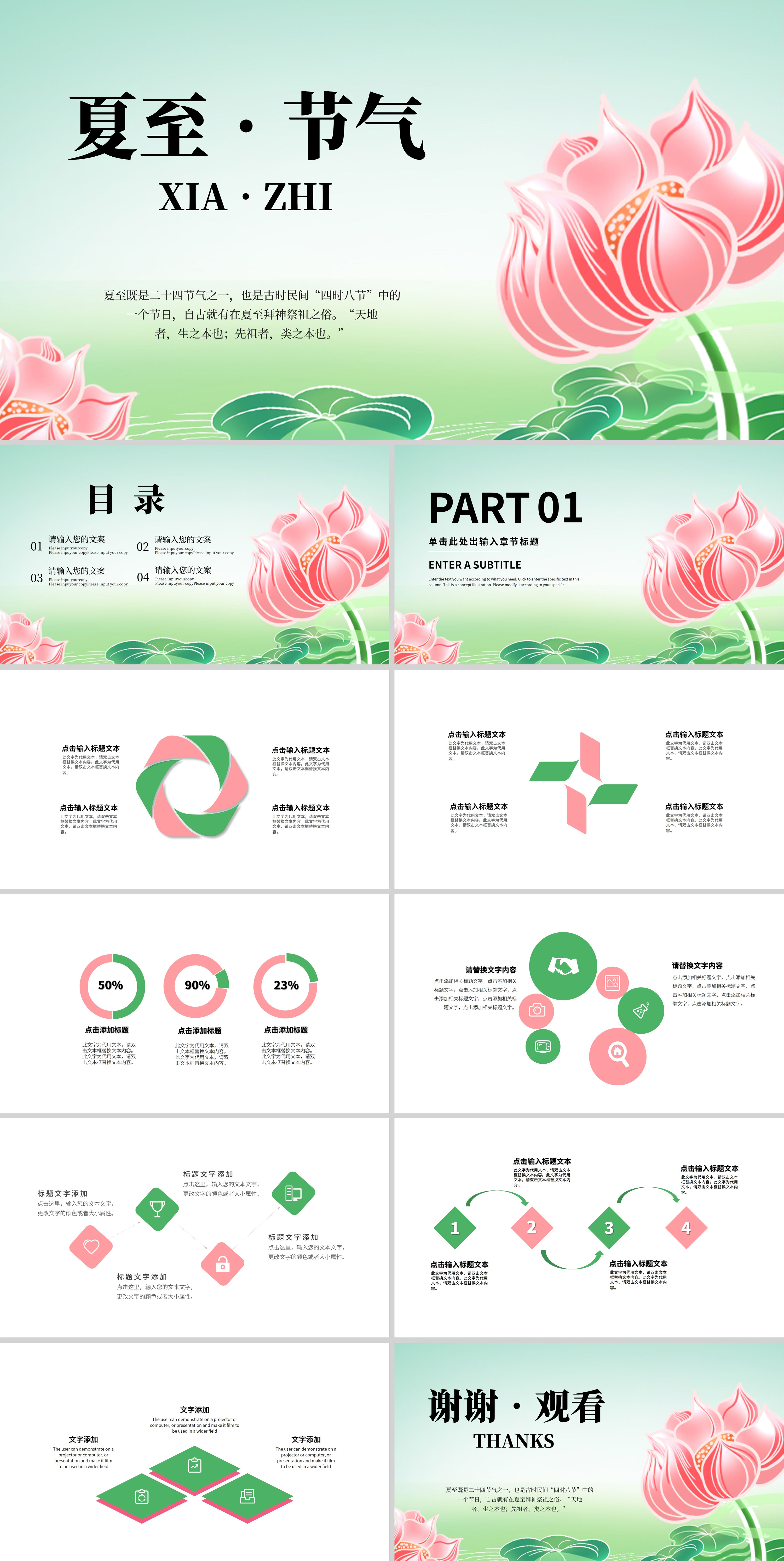 绿色小清新夏至节气PPT模板