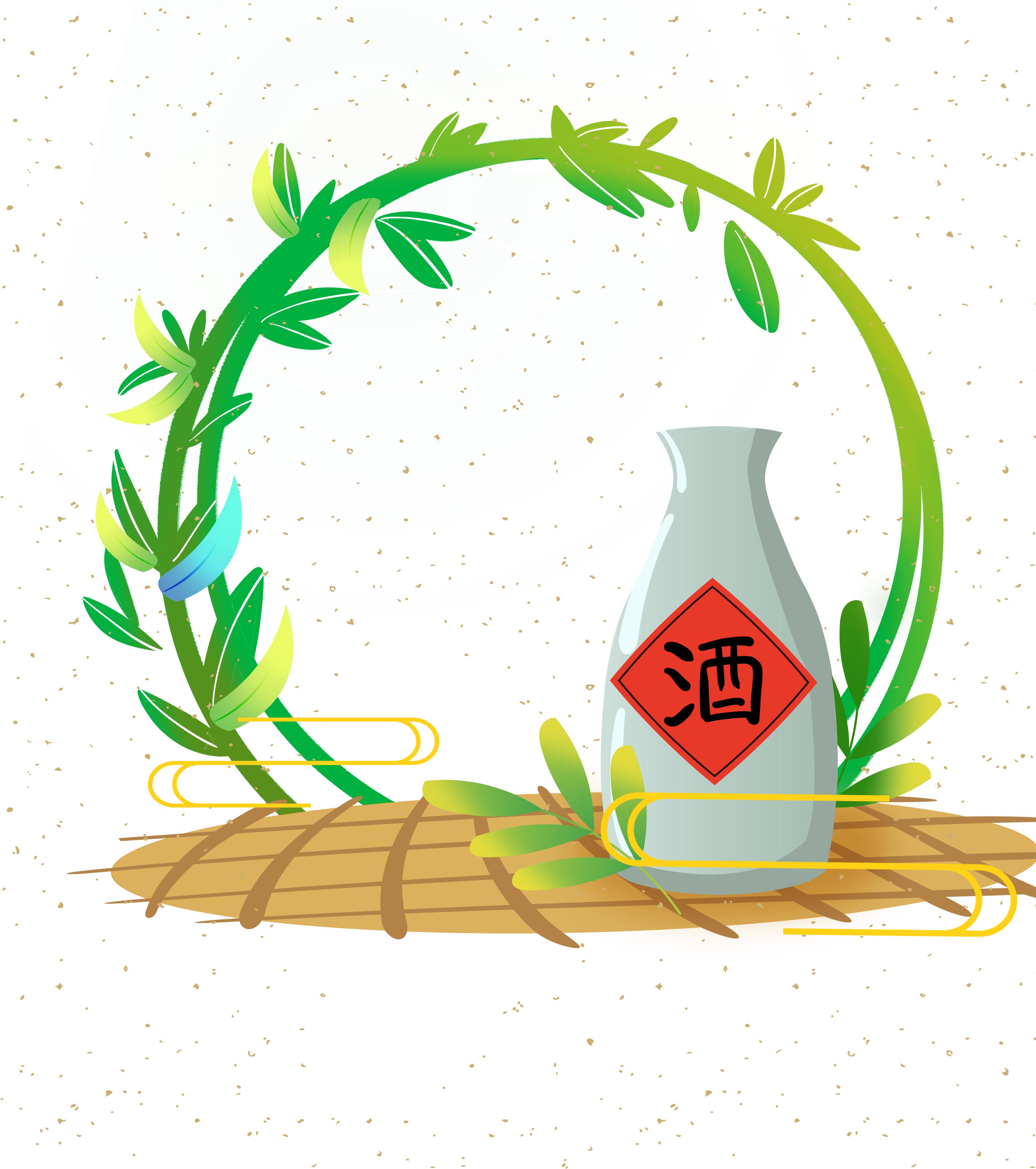 手绘花雕酒元素
