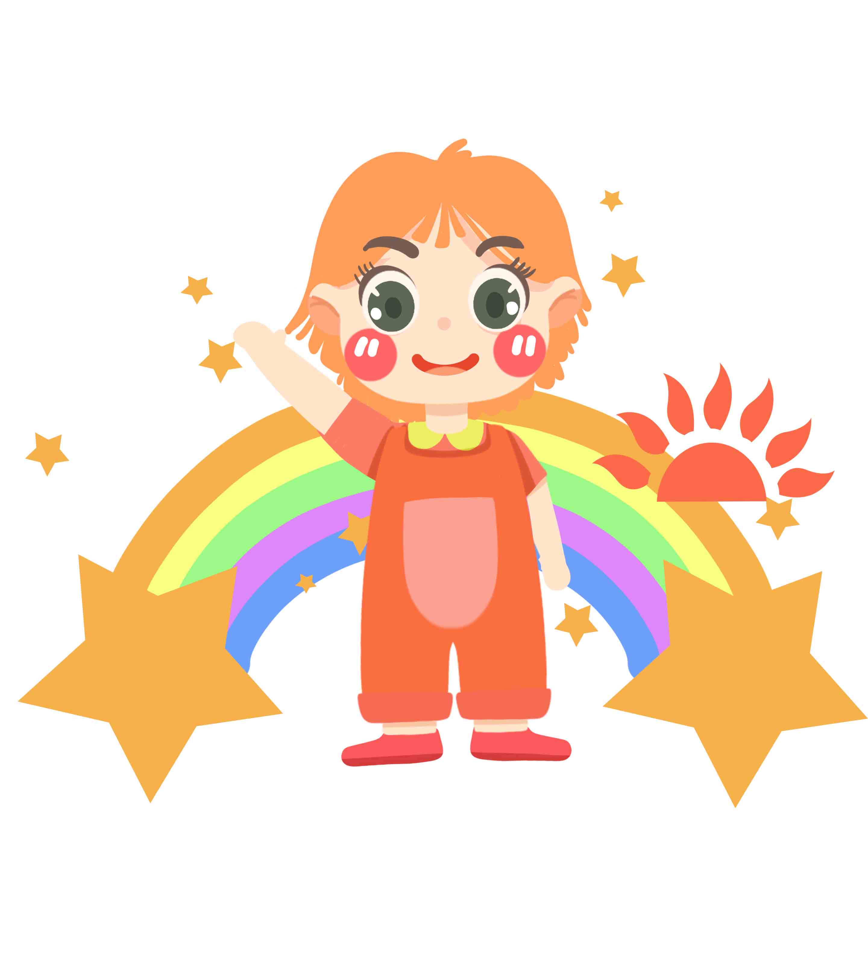 短发女孩摆手星星彩虹元素