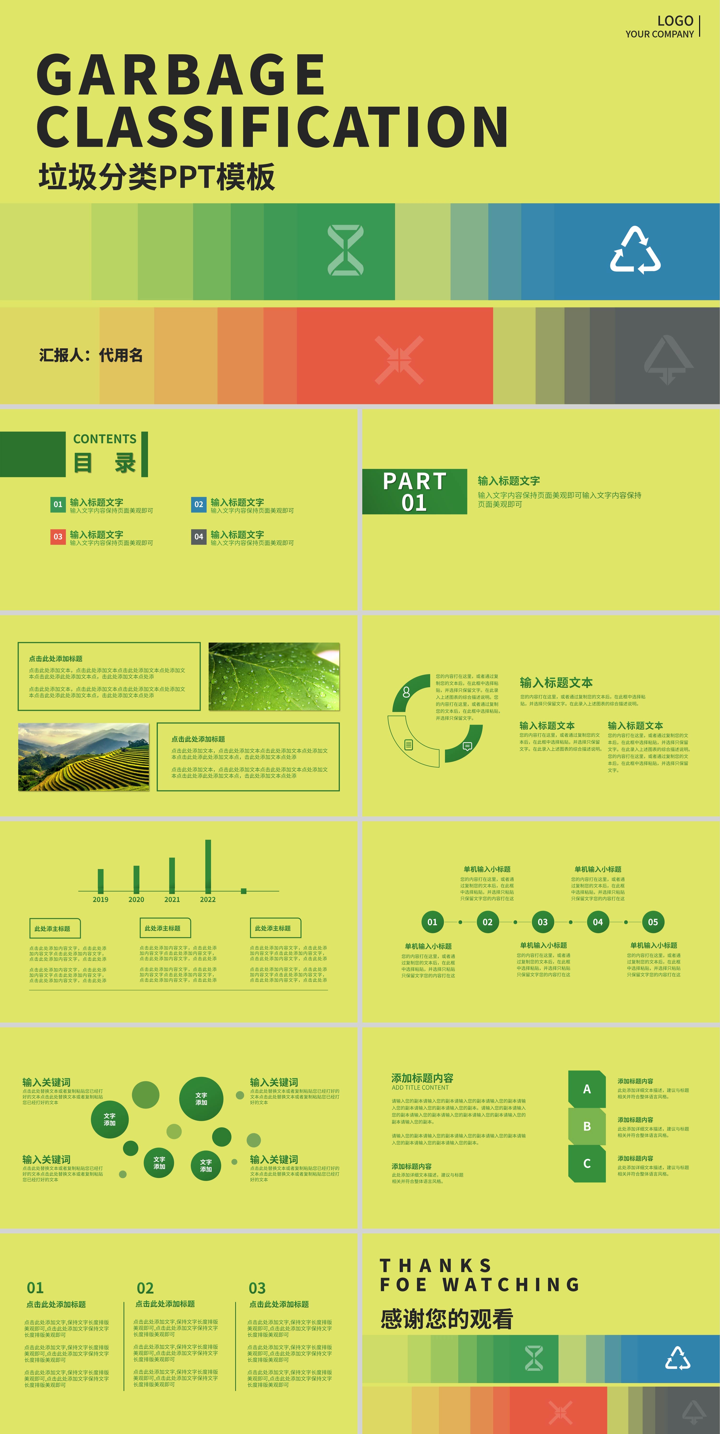 绿色简约风垃圾分类PPT模板