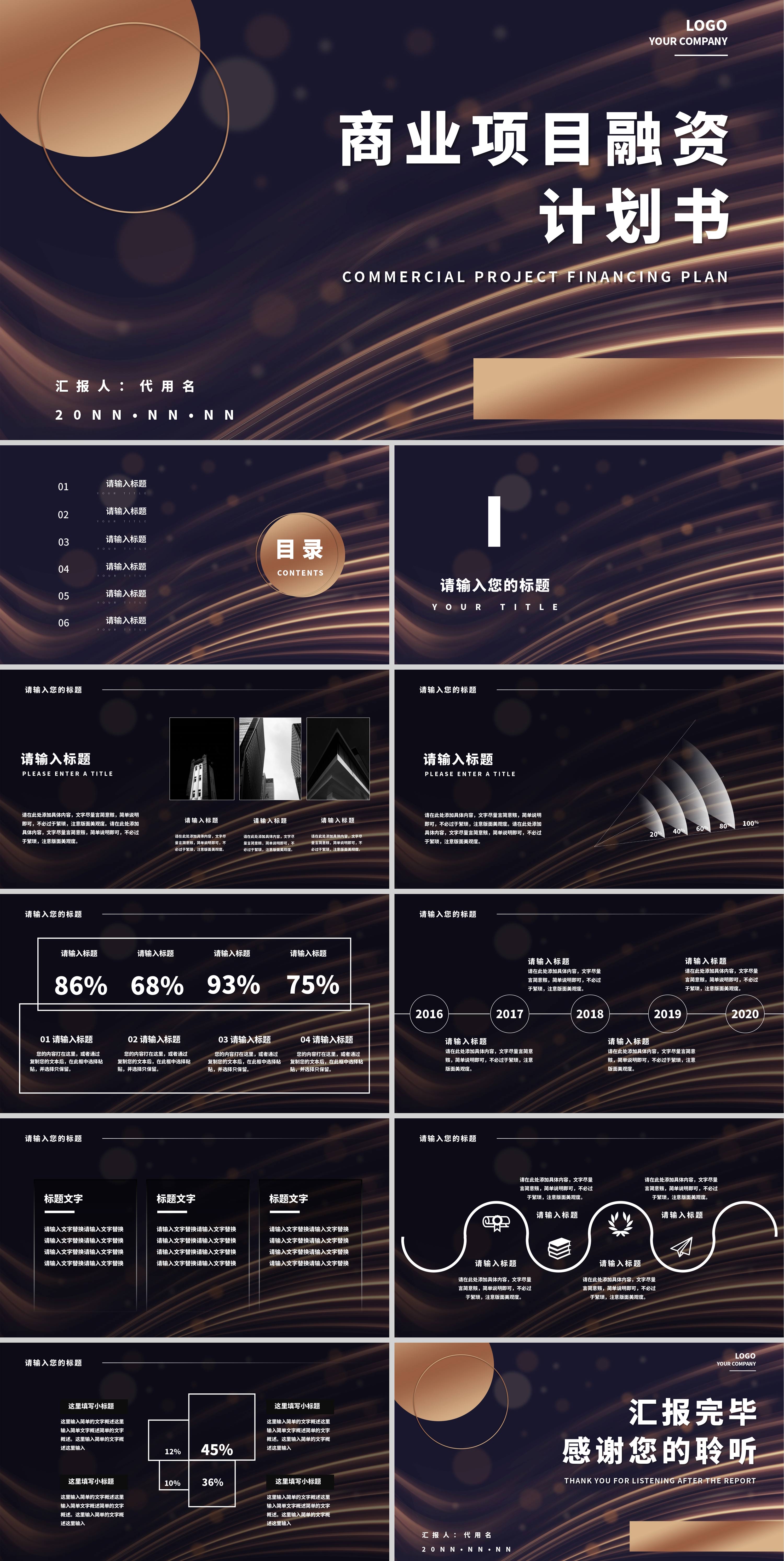 咖色商务风商业项目融资计划书PPT模板