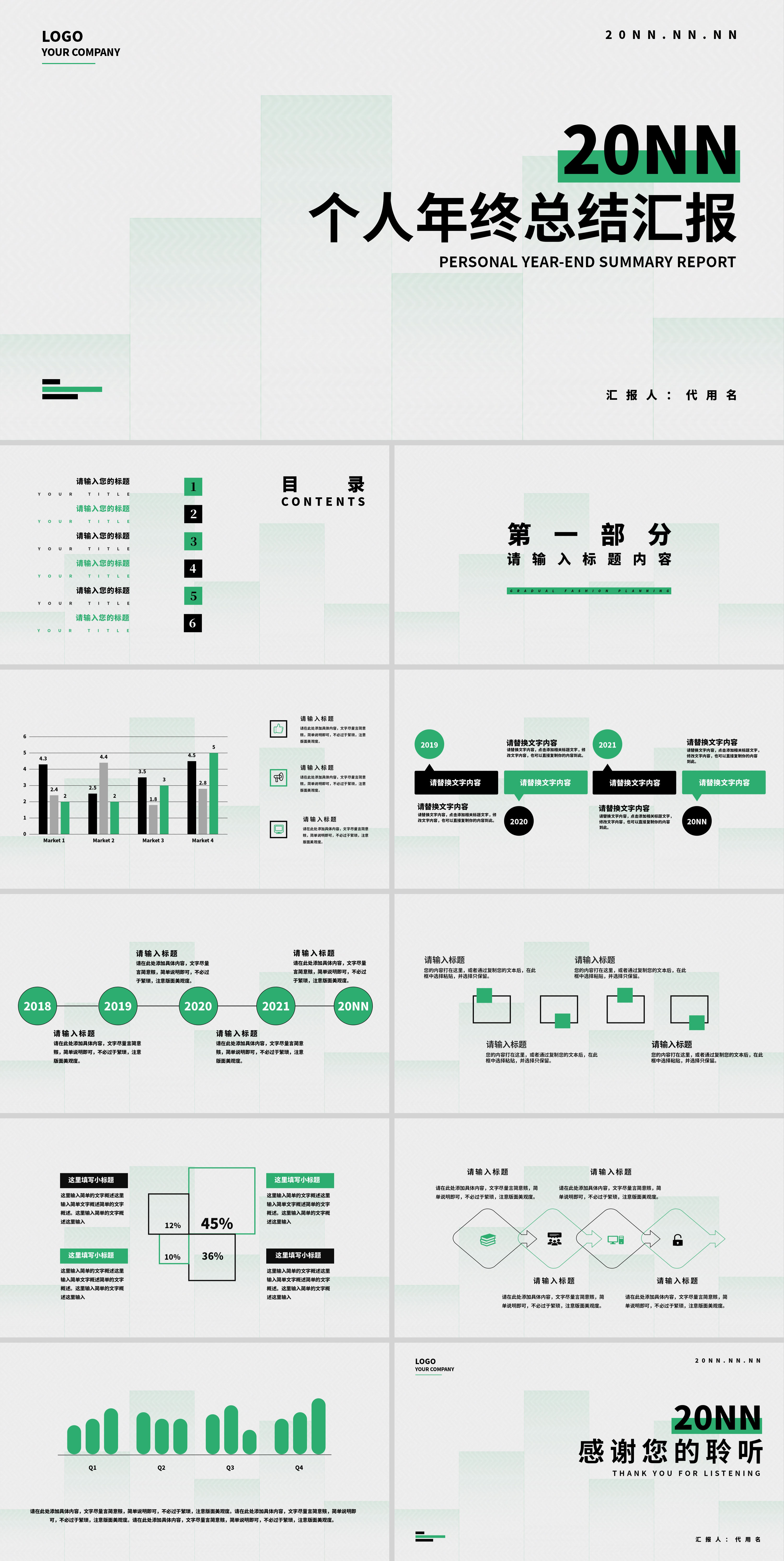 绿色简约风个人年终总结汇报PPT模板