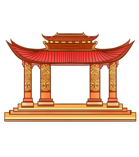 红色中国风古门元素
