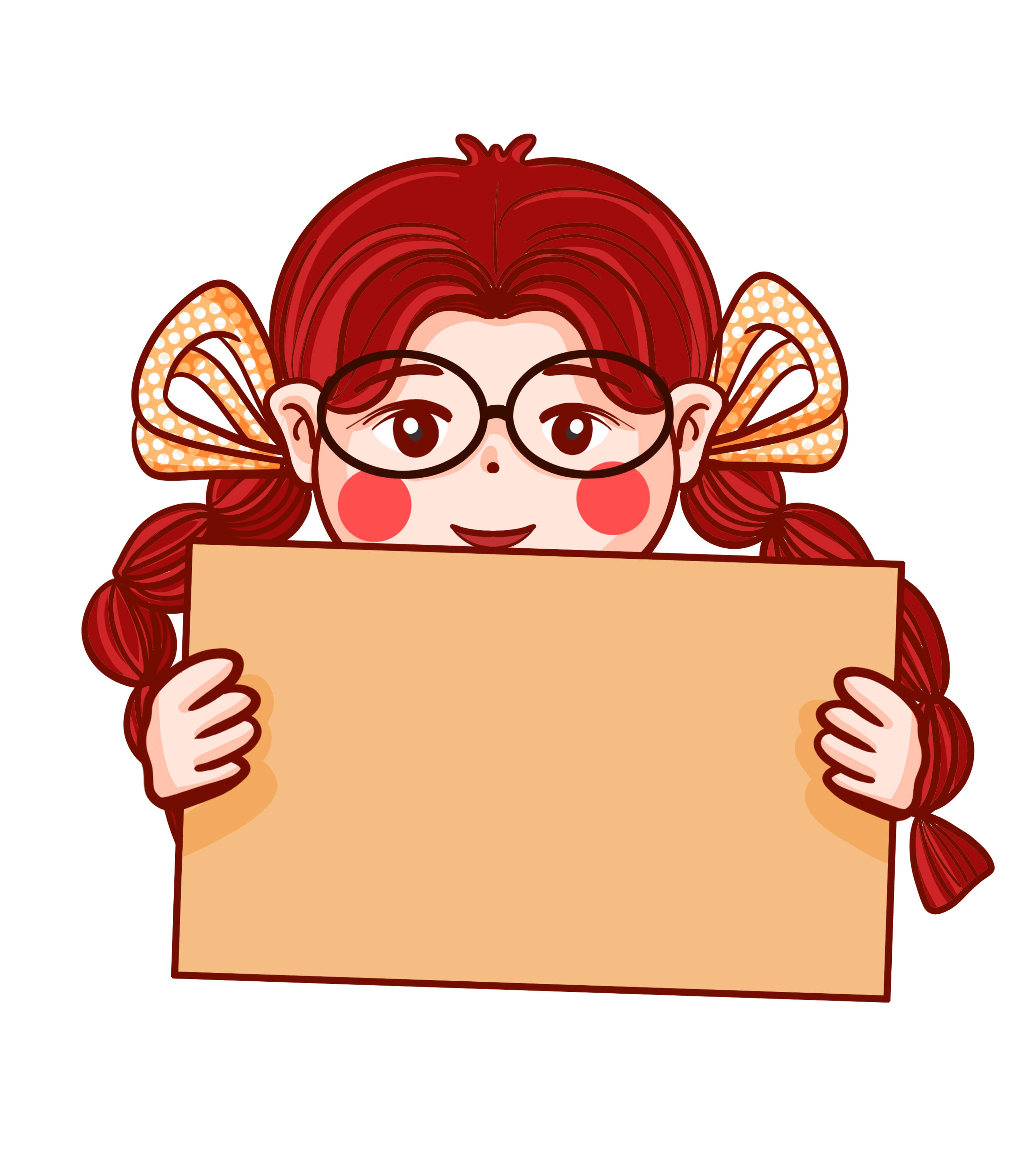 眼镜女孩手举纸牌元素