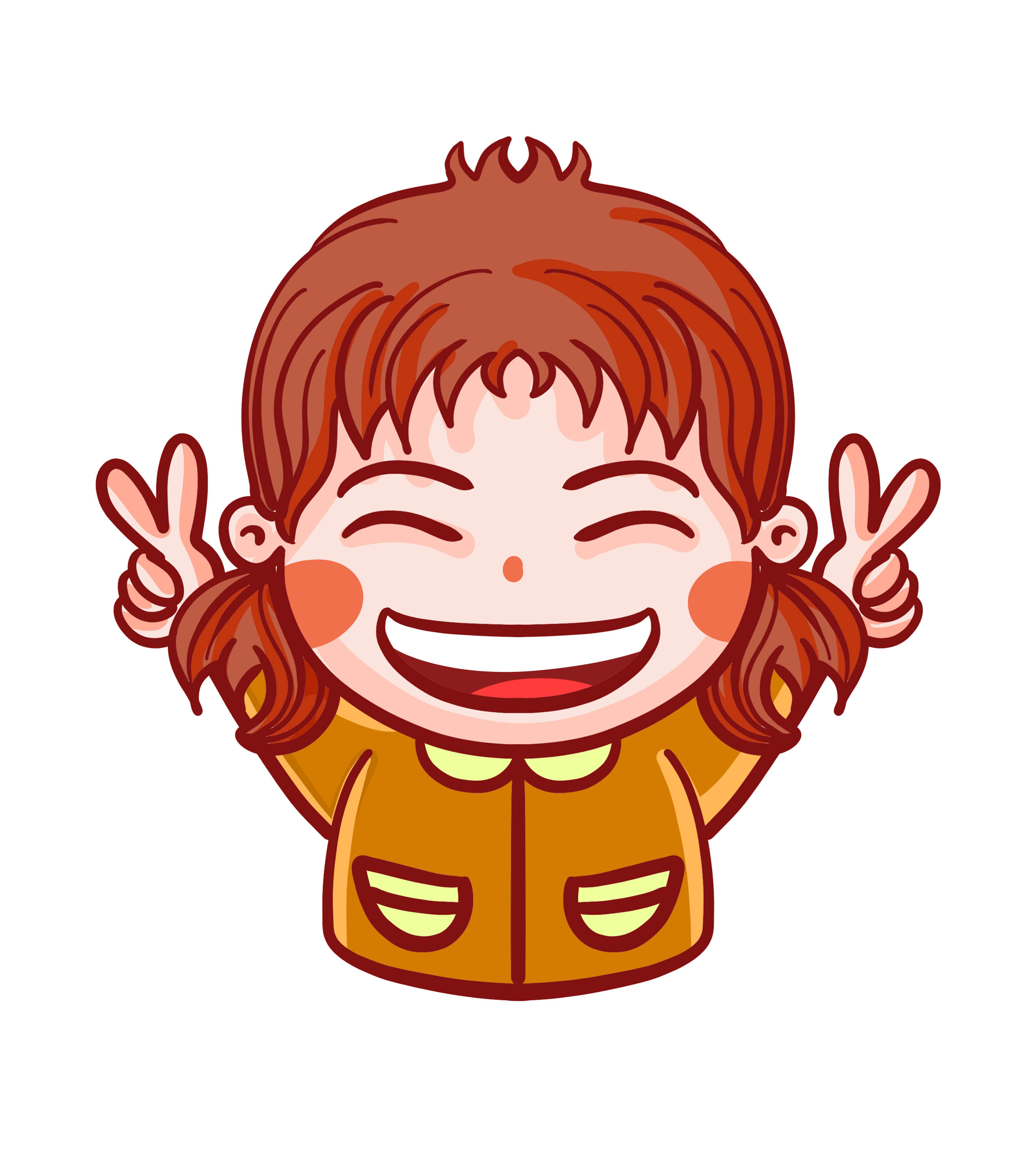 双手比耶女孩大笑卡通元素